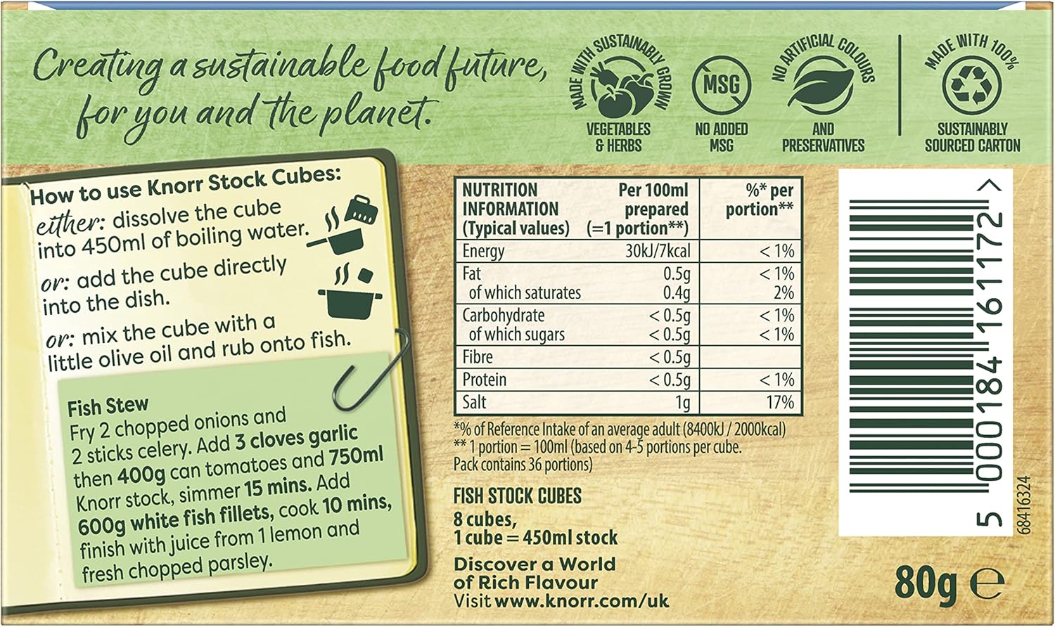 Knorr Fish Stock Cubes Gluten-Free - Authentic Fish Flavour for Soups, Sauces & Paella