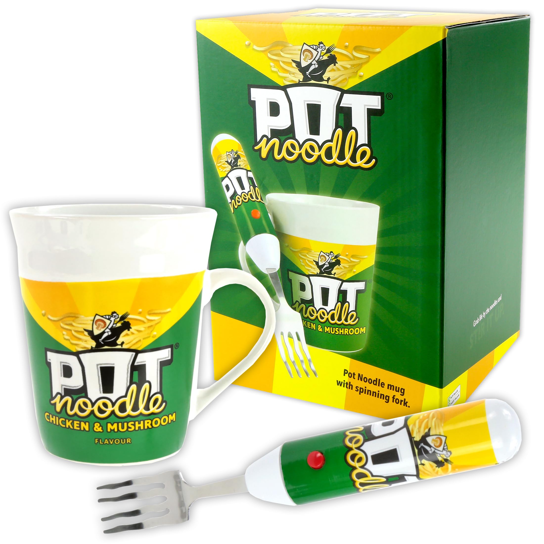 Kimm & Miller Pot Noodle Spinning Fork & Mug Gift Set - Chicken & Mushroom Design