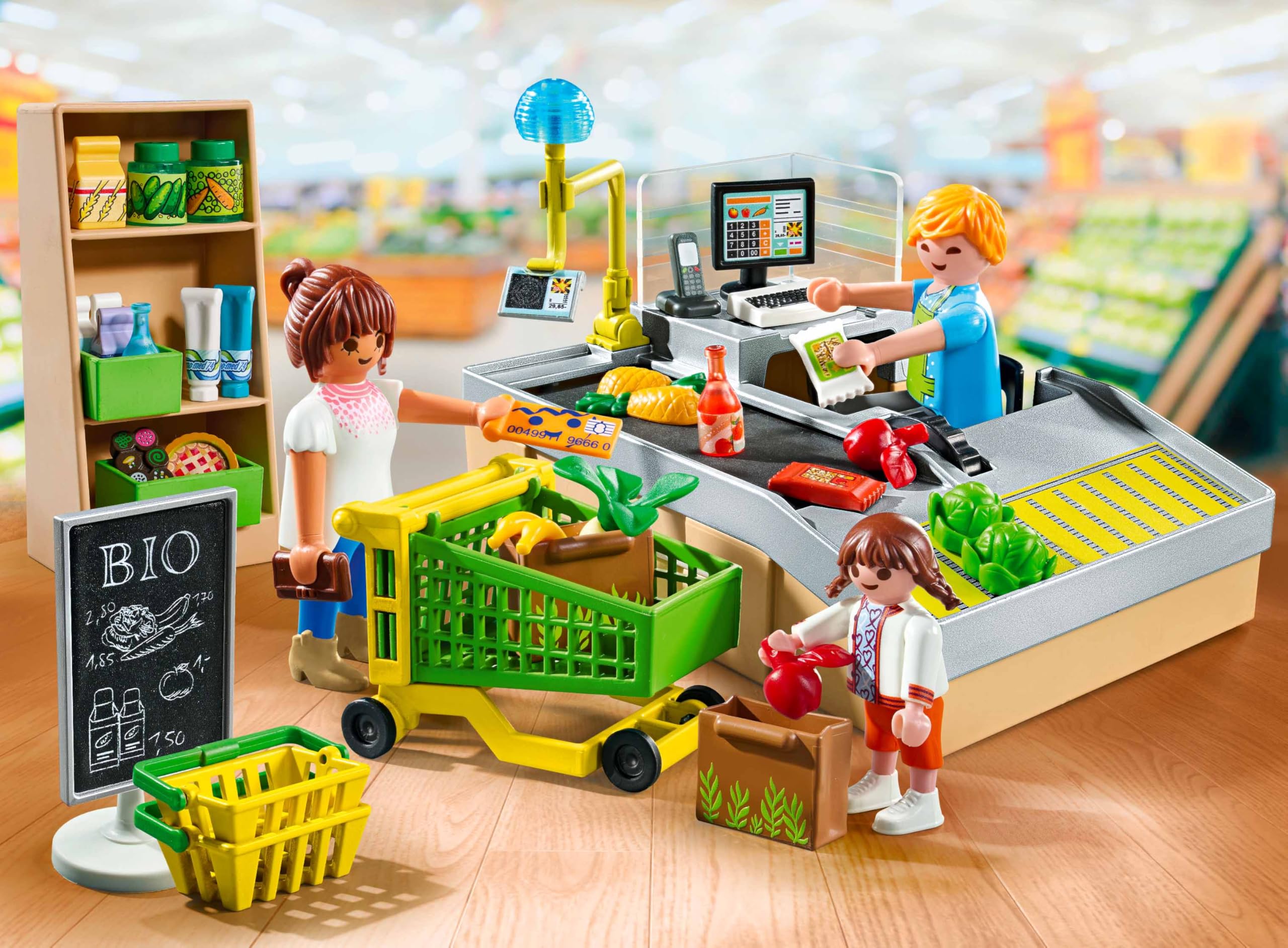 Playmobil 71648 MyLife: Organic Supermarket Promo Pack - Playset with Checkout, Trolley & Figures for Ages 4+ 5