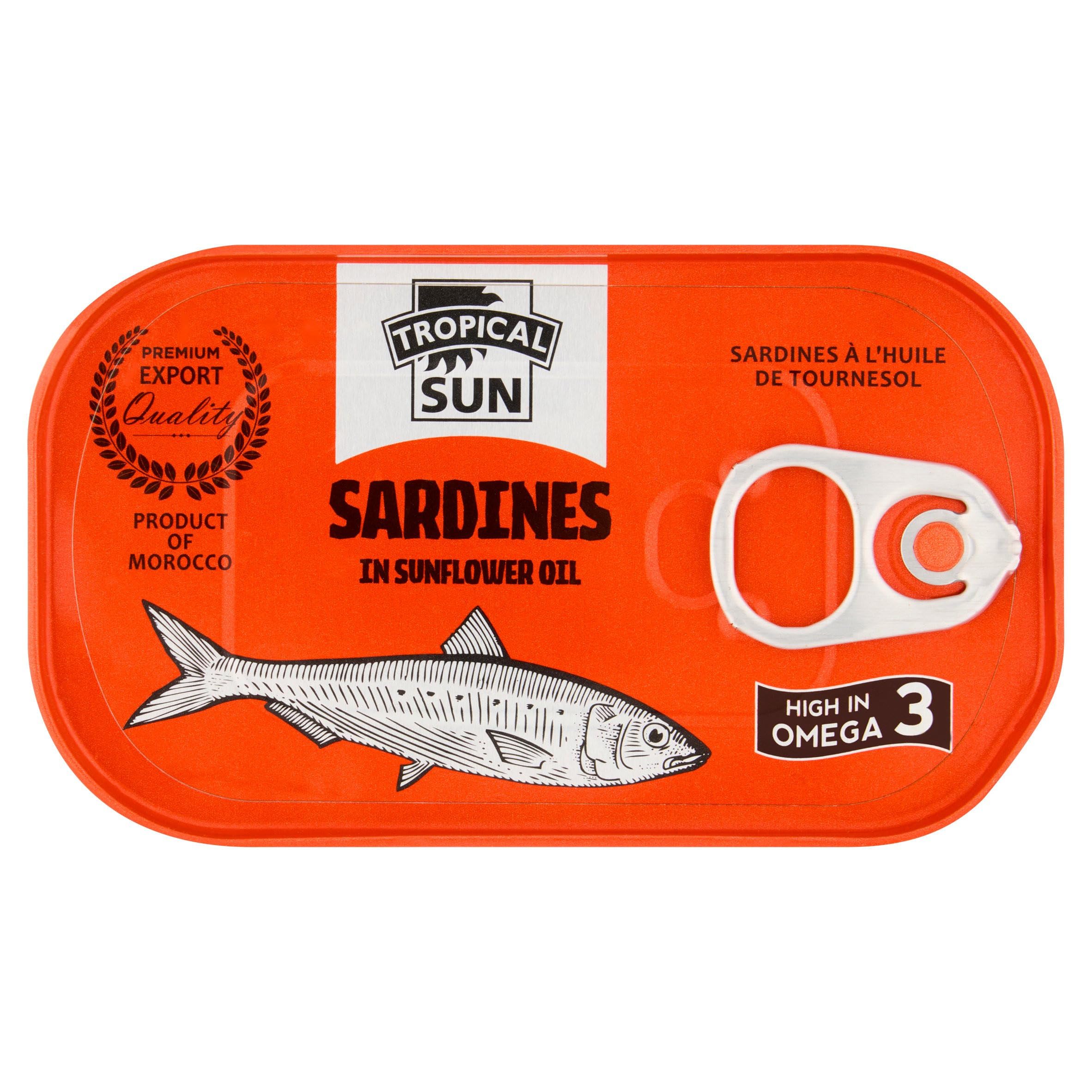 Tropical Sun Sardines in Sunflower Oil - 125g Can, Pack of 12 | High Protein