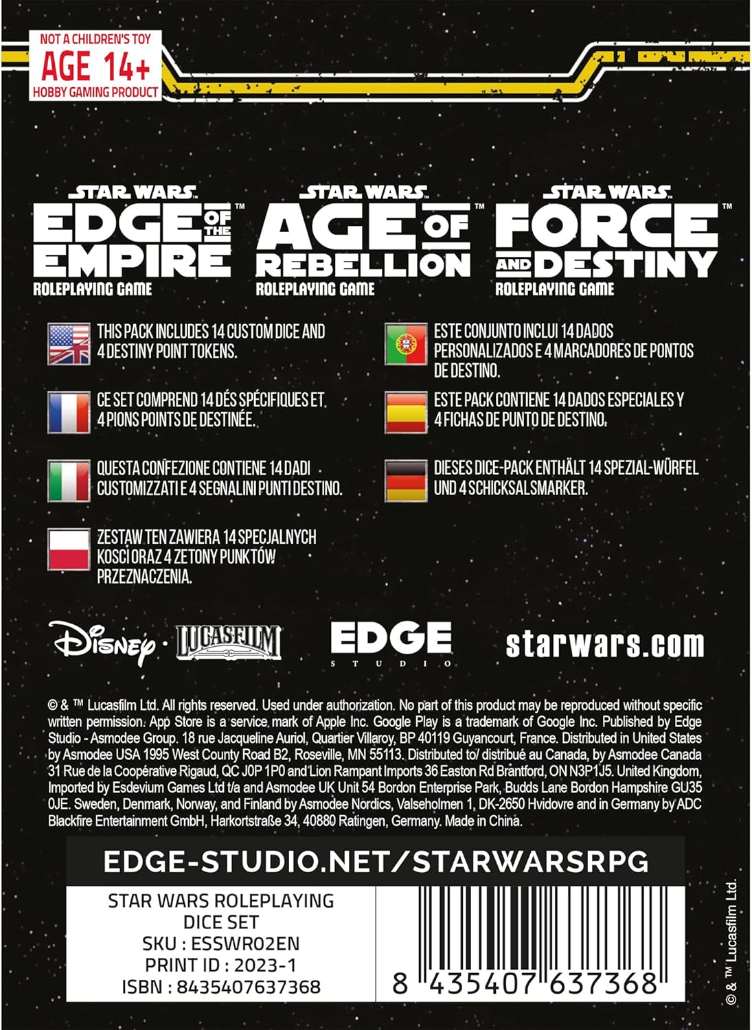 Edge Star Wars Edge of the Empire RPG: Roleplaying Dice