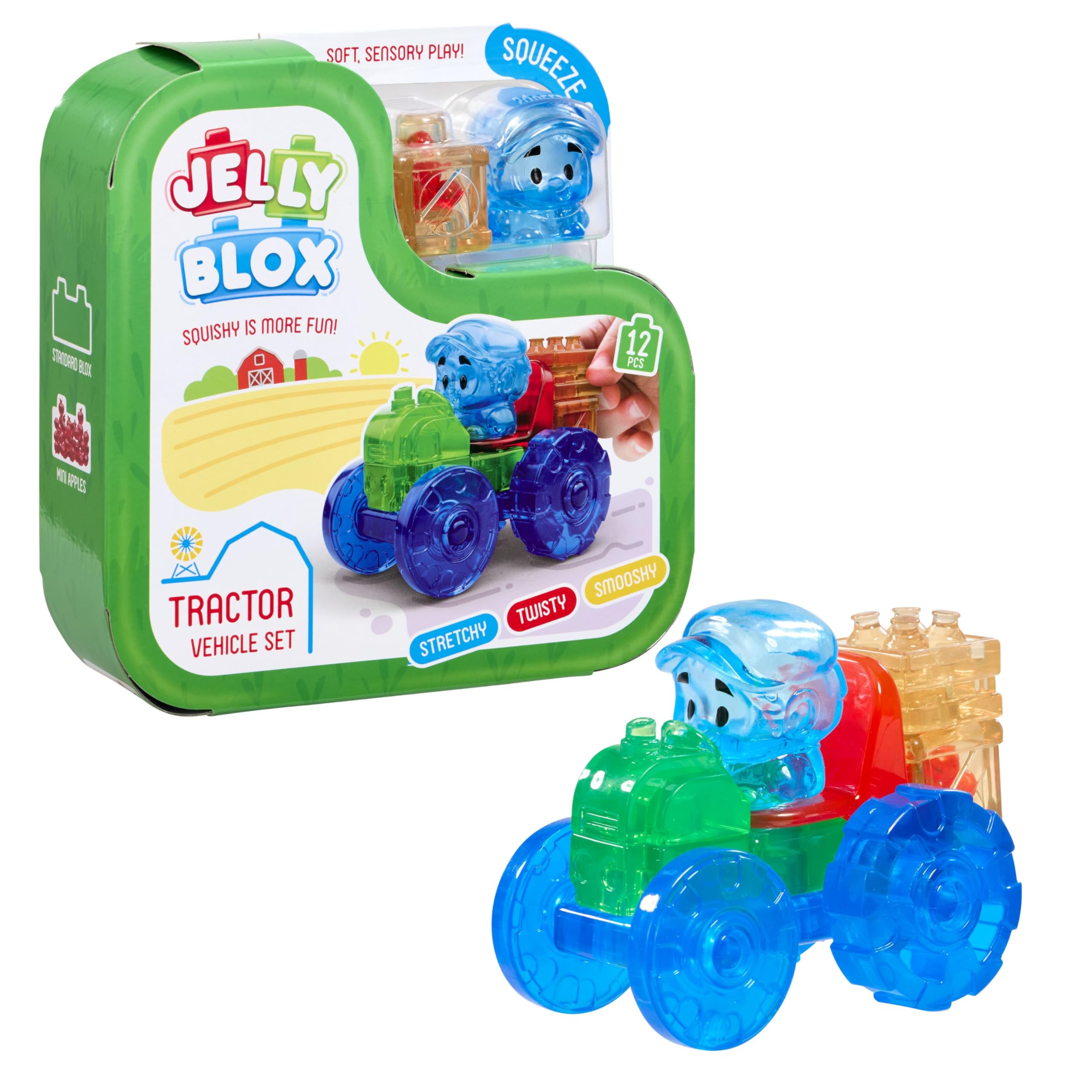 Jelly Blox Tractor Vehicle Set - Squishy Building Fun for Toddlers 2+