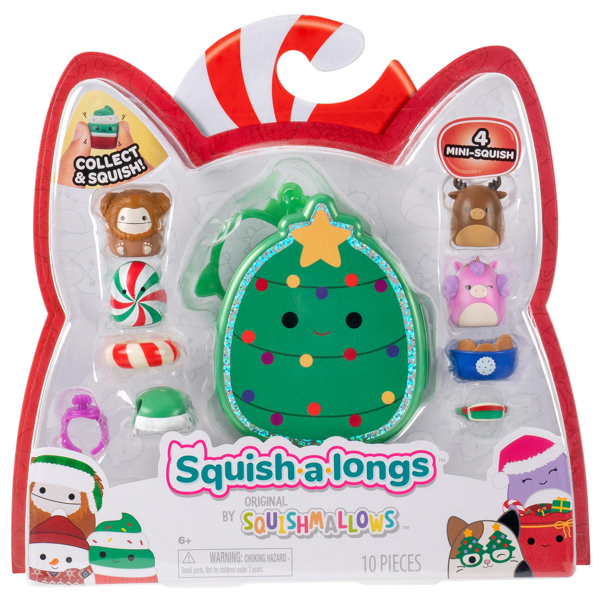 Squish-a-longs Carol the Christmas Tree Clip-a-longs Holiday Pack with 4 Mini-Squish Figures 8