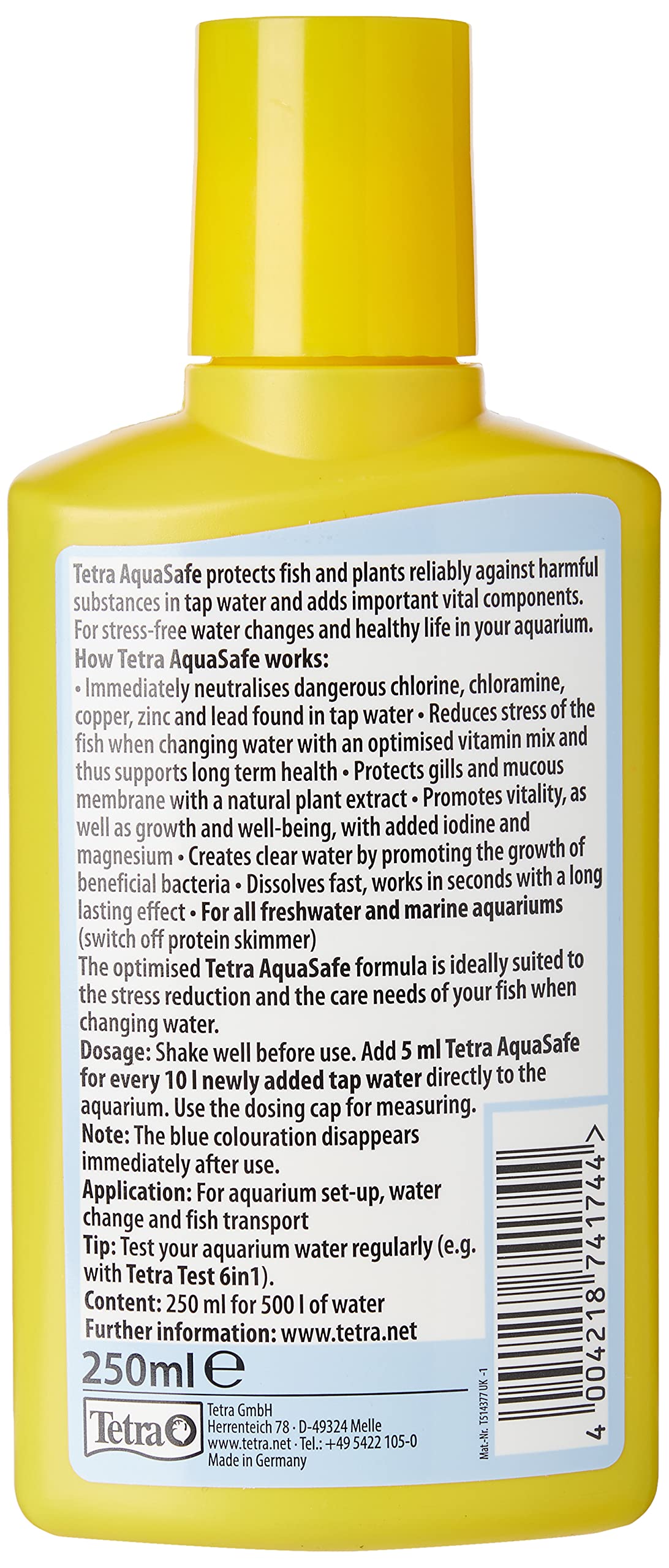 Tetra AquaSafe Water Treatment - Makes Tap Water Safe for Fish | 250ml Liquid