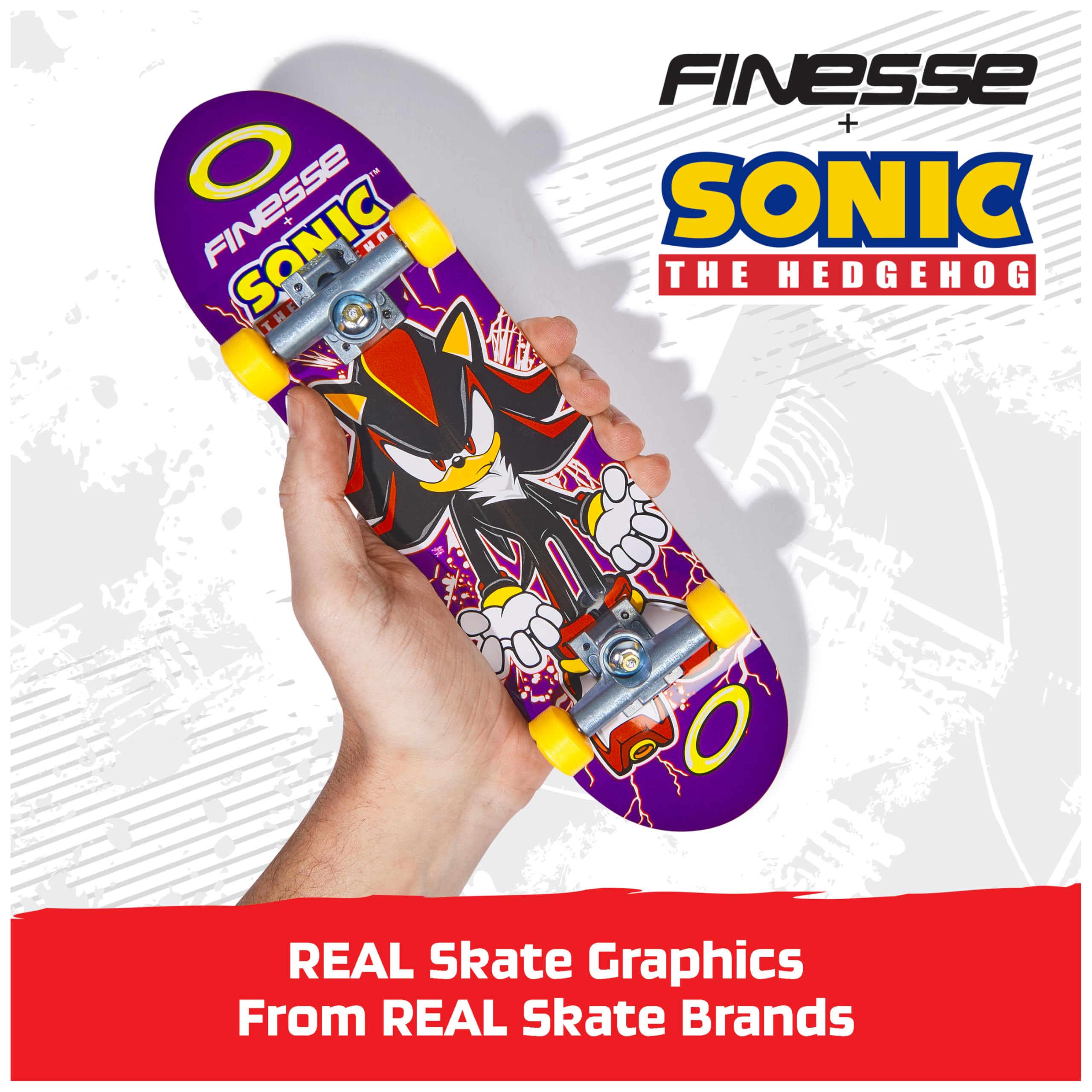 Tech Deck Finesse X Sonic Age 6+ Handboard | 9x Size Mini Skateboard | Die-Cast Trucks 3