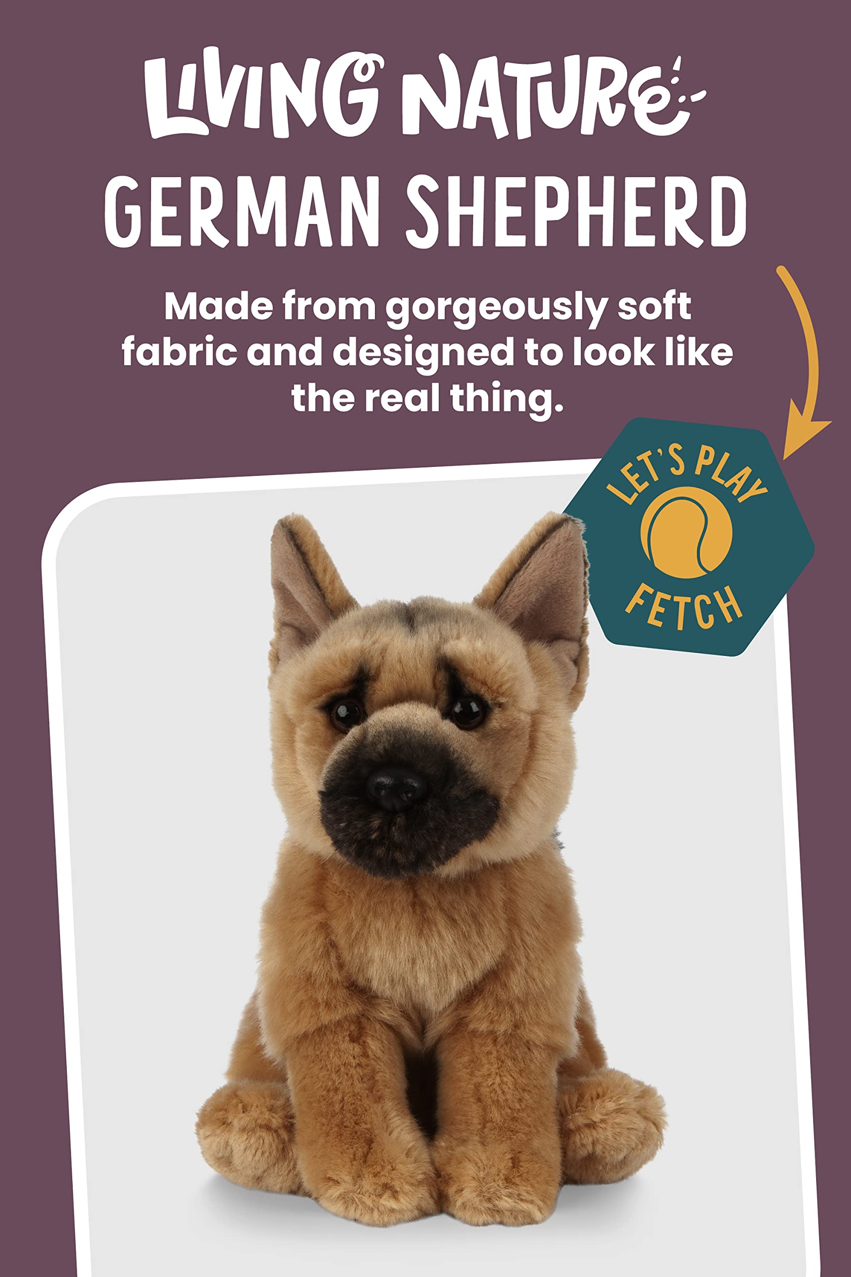 Living Nature German Shepherd Plush Toy - 20cm Realistic Soft Dog 7
