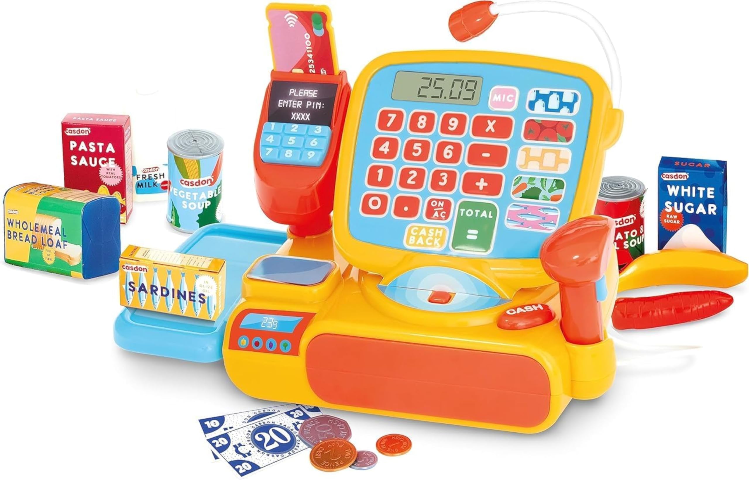 Casdon Cash Register - Toy Shopping Till Set with Working Calculator & Scanner | Ages 3+
