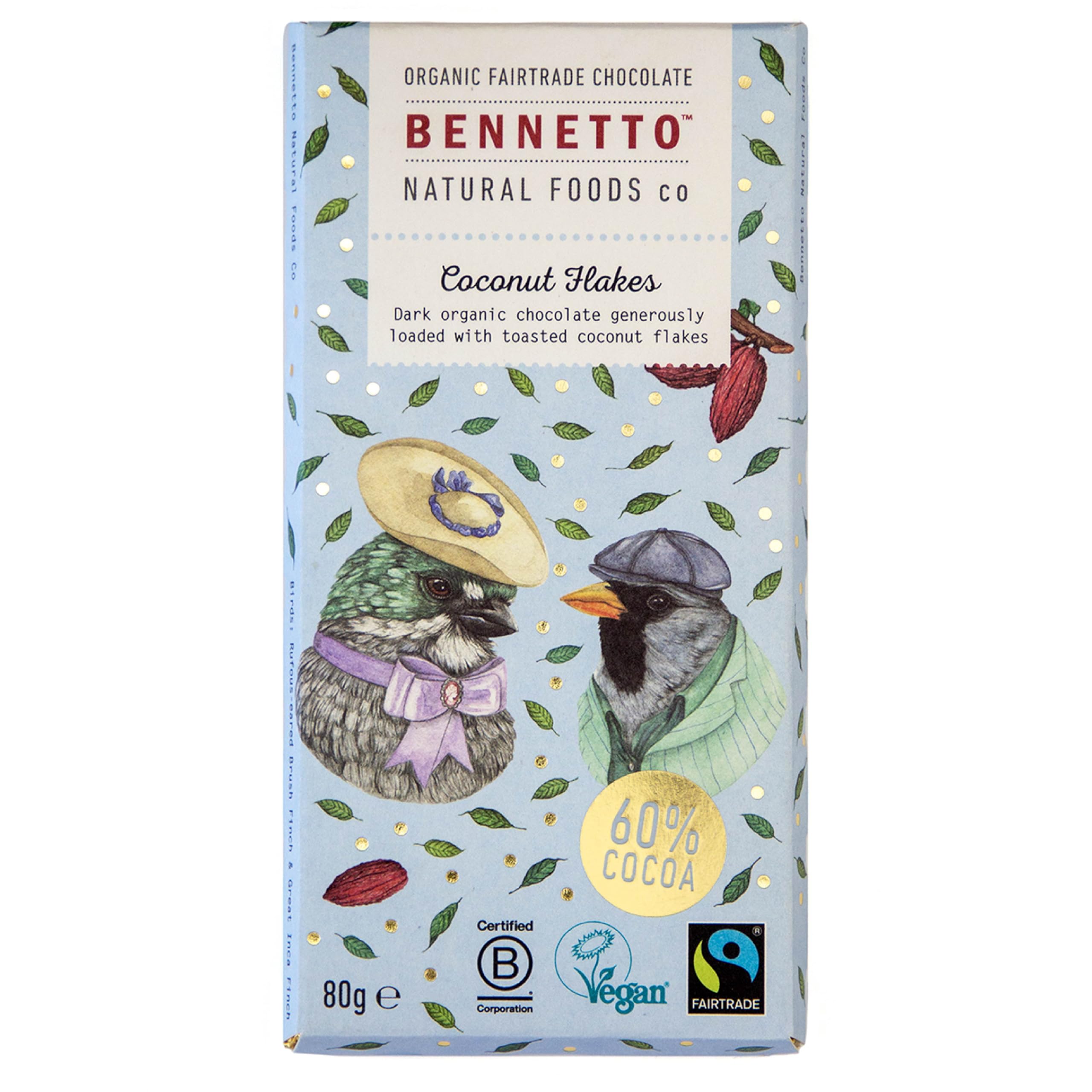 Bennetto Organic Dark Chocolate with Toasted Coconut Flakes - 90g Fairtrade Bar