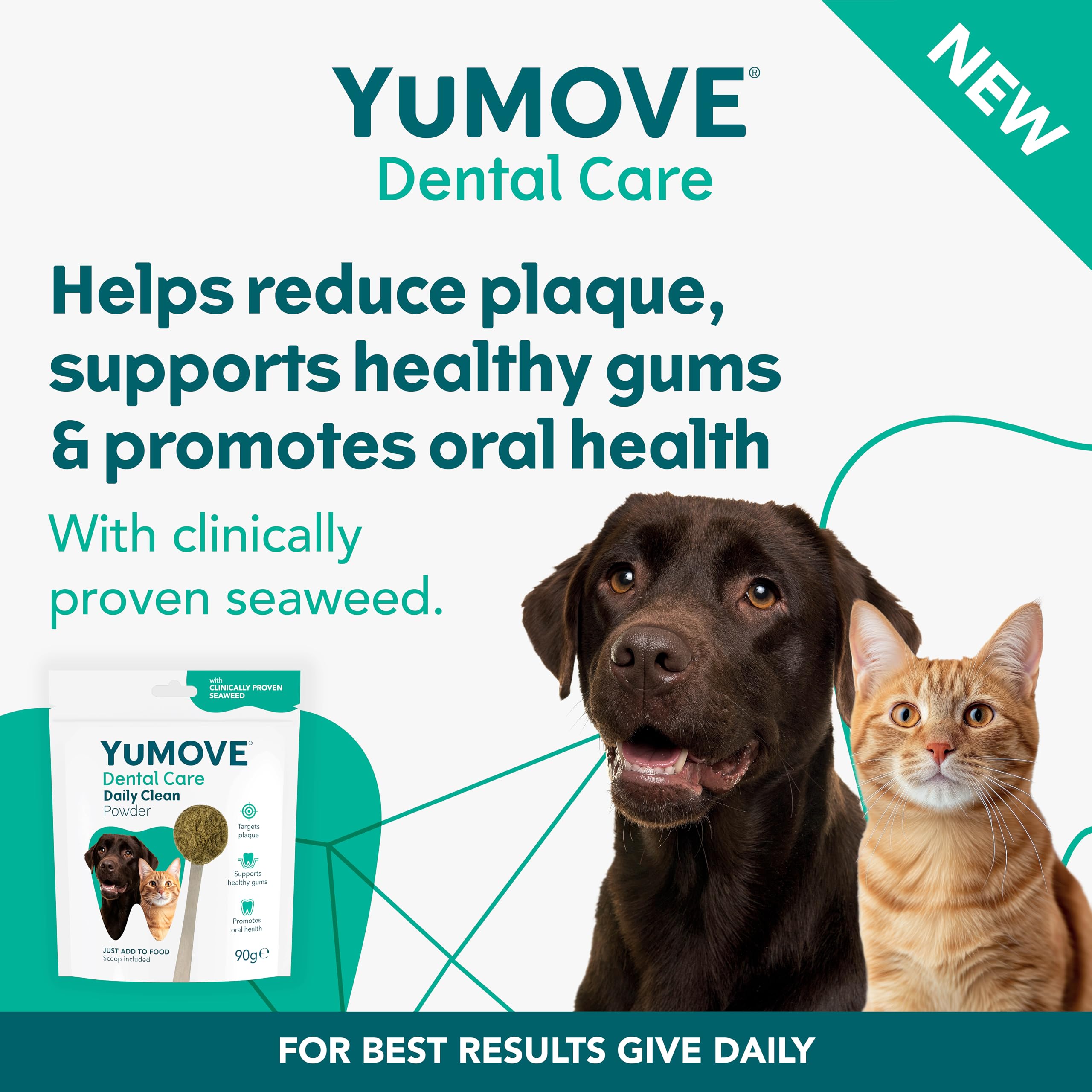 YuMOVE Daily Clean Dental Powder for Dogs & Cats | Targets Plaque & Supports Fresh Breath