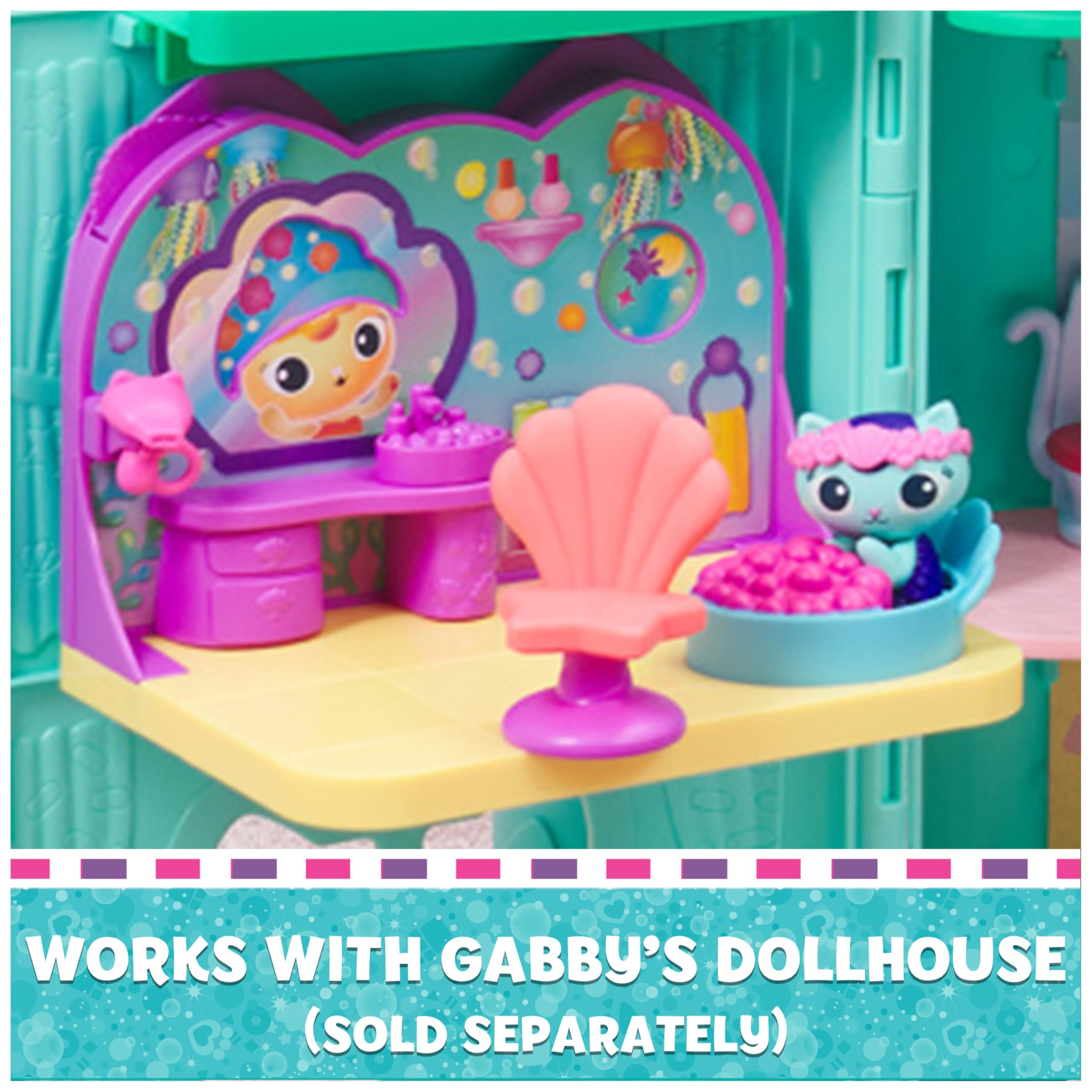 Gabby's Dollhouse MerCat Spa Room Playset - Bubble Bath & Rotating Spa Chair, 3+ Years 9