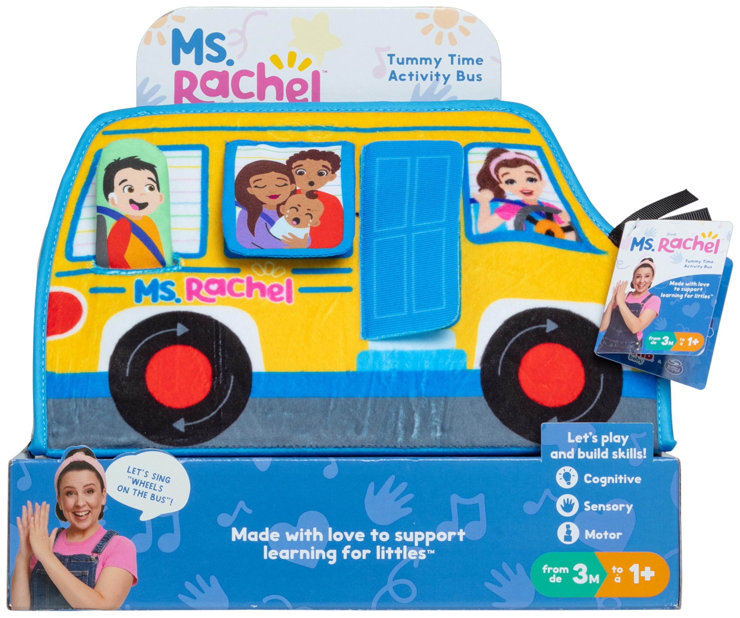 Ms. Rachel Tummy Time Activity Bus - Soft Folding Play Mat with Mirror & Textures for Sensory Development 4