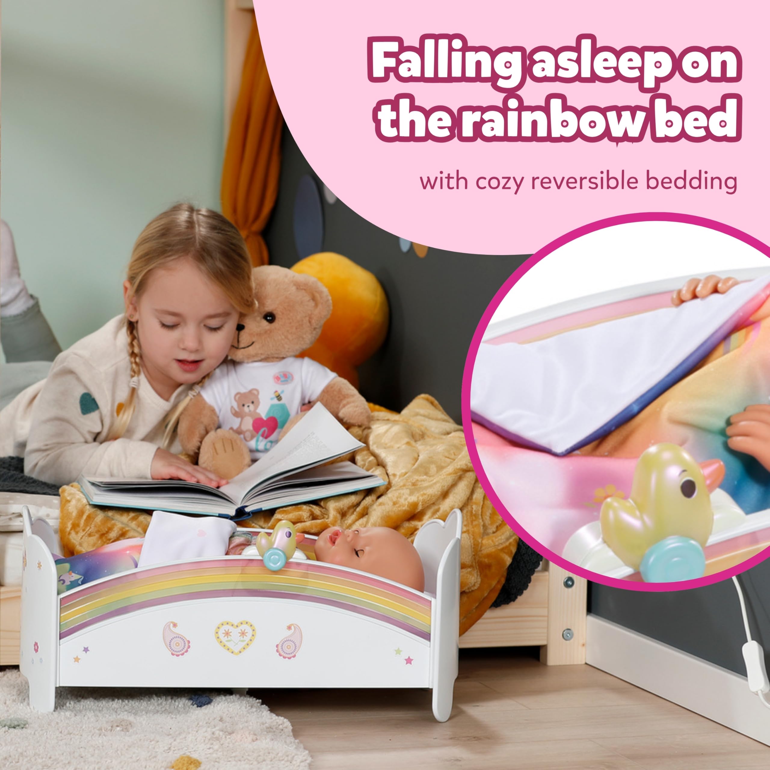 BABY born Rainbow Bed - Light & Calming Melodies | Fits 36 Months - 10 Years | Plastic