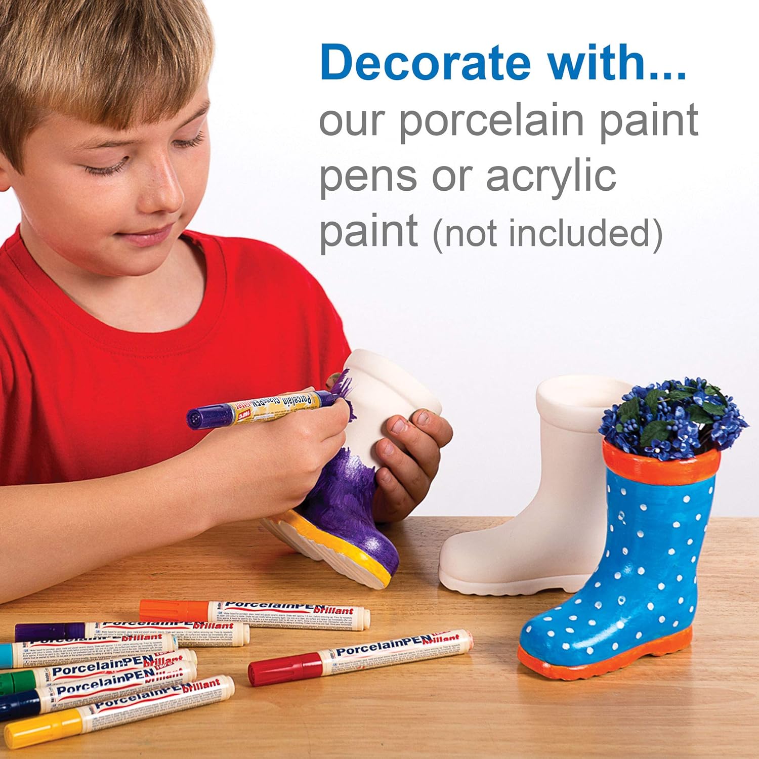 Baker Ross AG273 Wellington Boot Ceramic Flowerpots (Pack of 2) - Kids Paintable Craft Kit 6