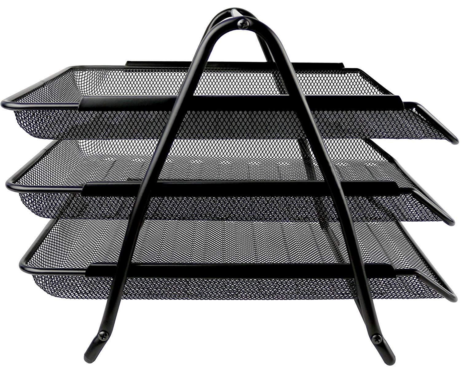 Zuvo Mesh Desk Organiser - 3 Tier Letter Tray | Black Alloy Steel | 320x240x50mm