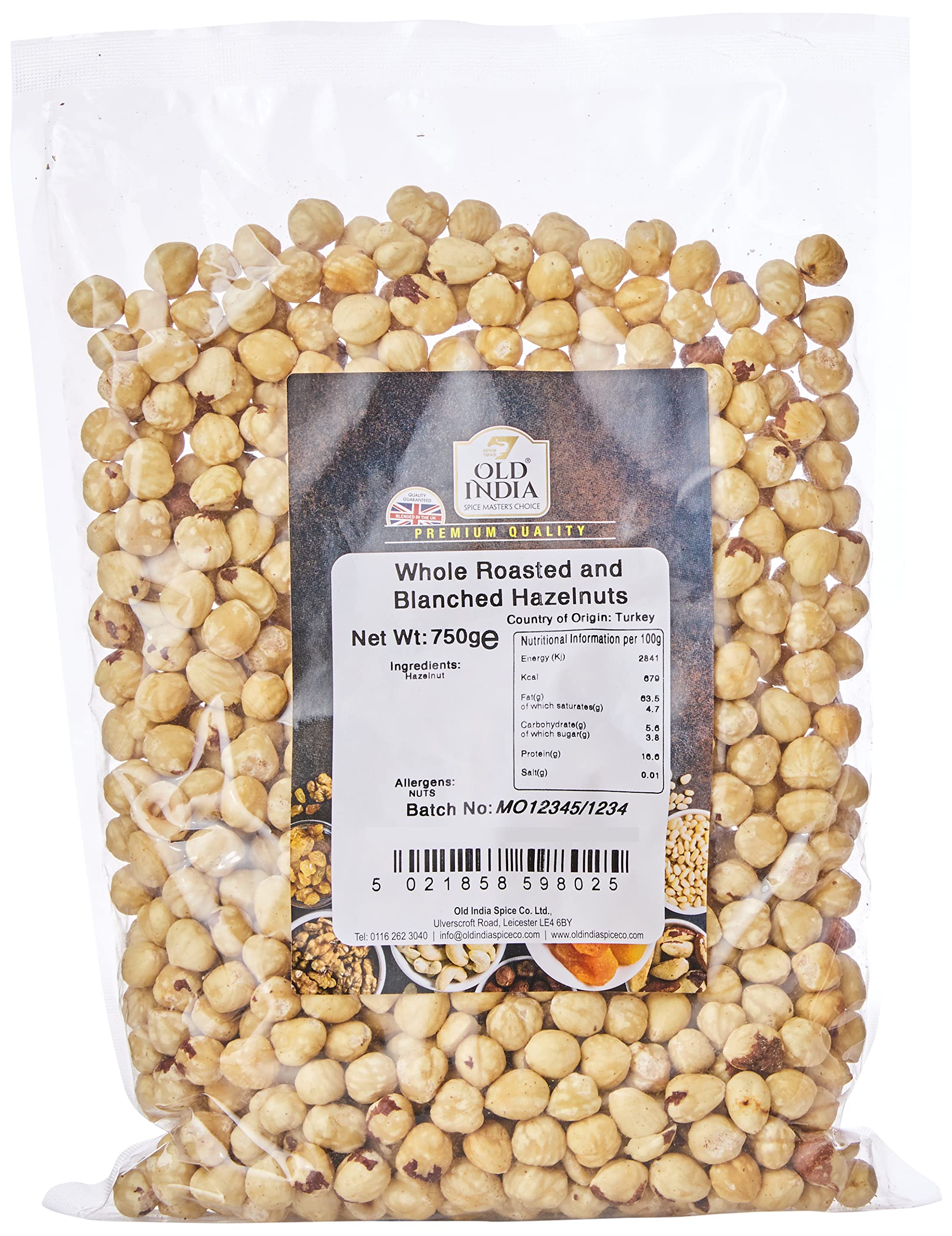 Old India Whole Roasted and Blanched Hazelnuts - 100% Natural | 750g Pack