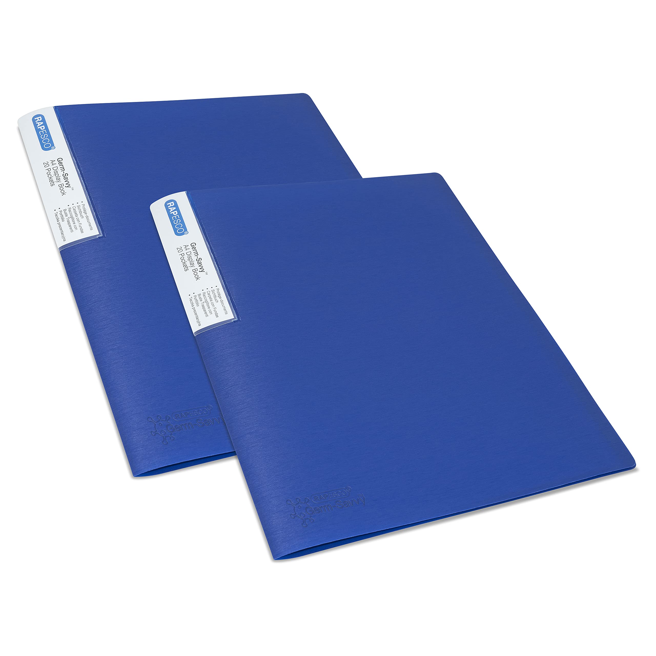 RAPESCO Presentation Folder - 20 Pockets | A4 Size | Blue Polypropylene with Antibacterial Protection
