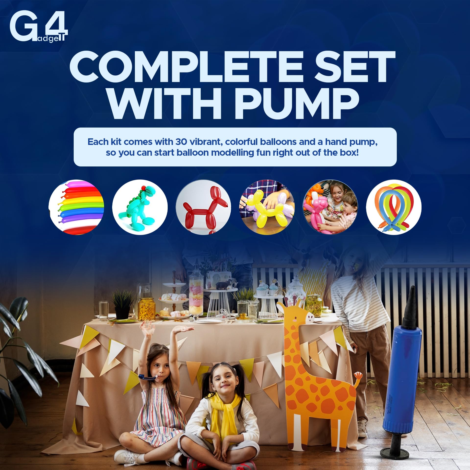 G4GADGET Modelling Balloons Kit - 30-Pack Twist Balloons with Pump | Multicolor Latex