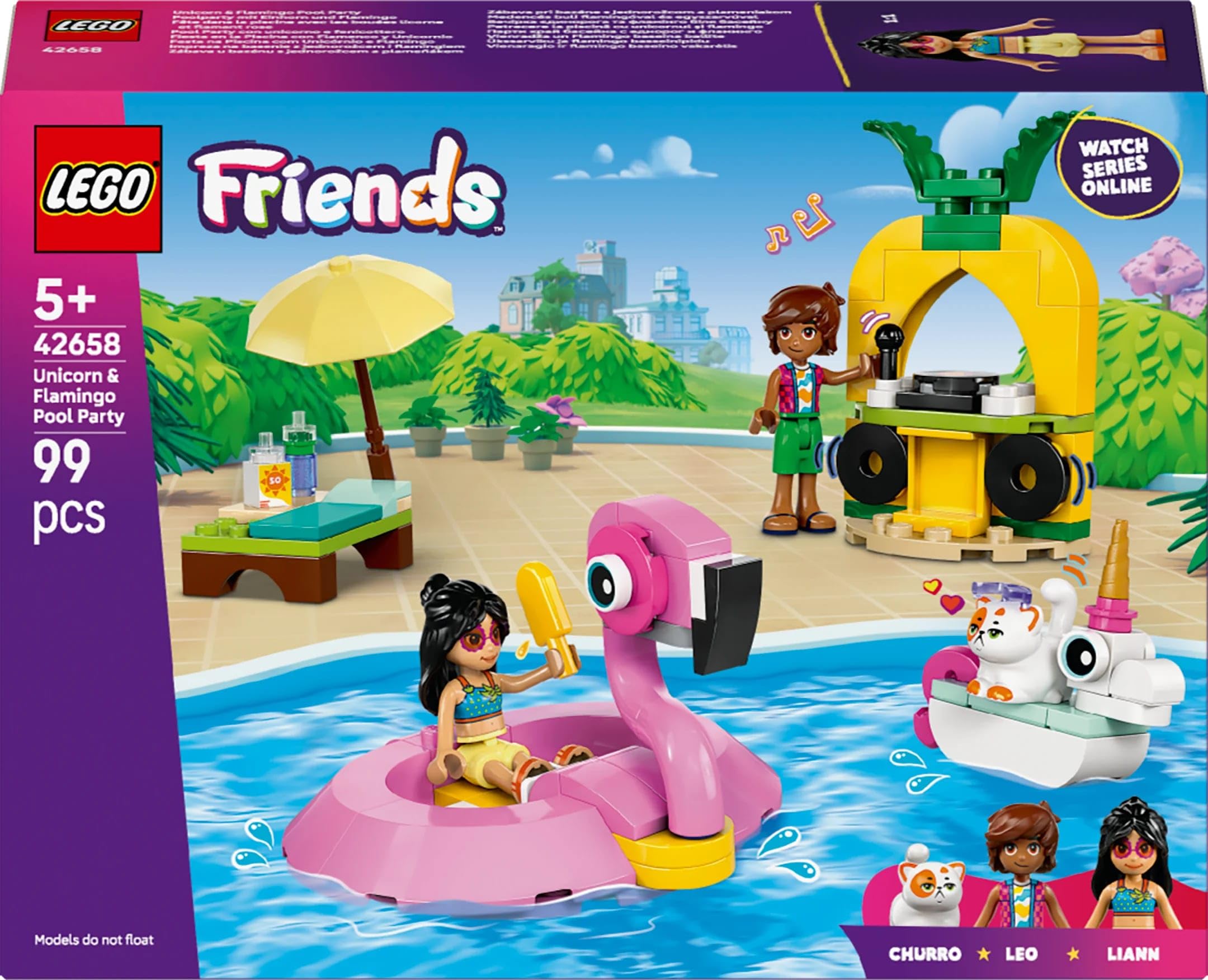 LEGO Friends Unicorn & Flamingo Pool Party Toy - 2 Mini Dolls, Buildable Floaties, 99-Piece Set for Kids 5+ 5