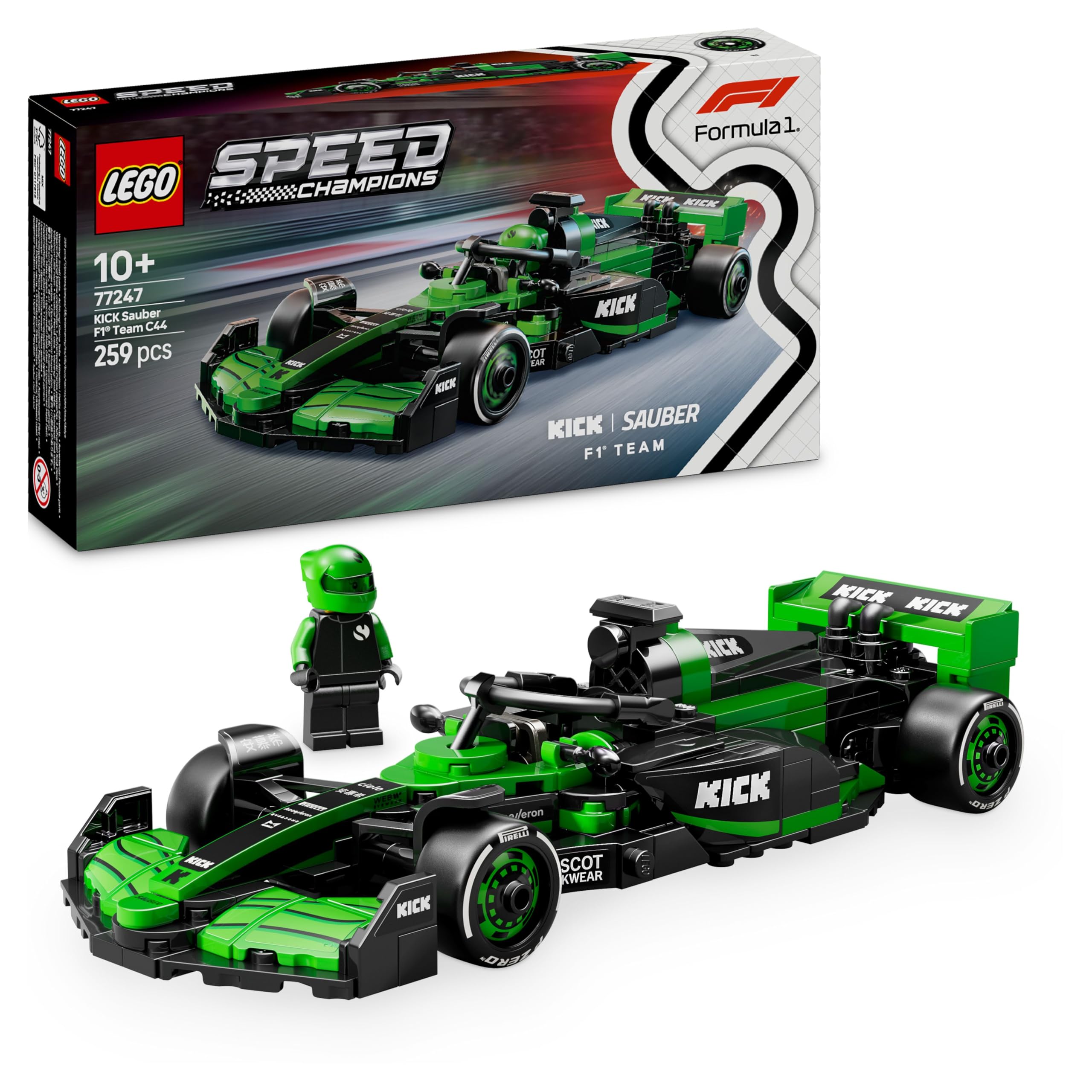 LEGO Speed Champions KICK Sauber F1 Team C44 Race Car Toy - Buildable F1 Model with Driver Minifigure for Ages 10+