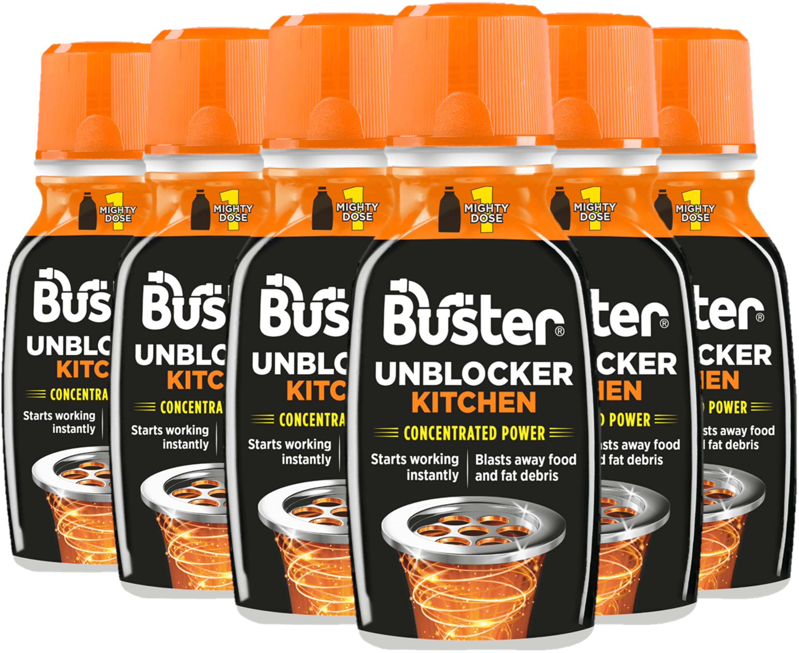 Buster Kitchen Plughole Unblocker 150g, Pack of 6 - Fast-Acting Drain Cleaner for Sinks & Pipes