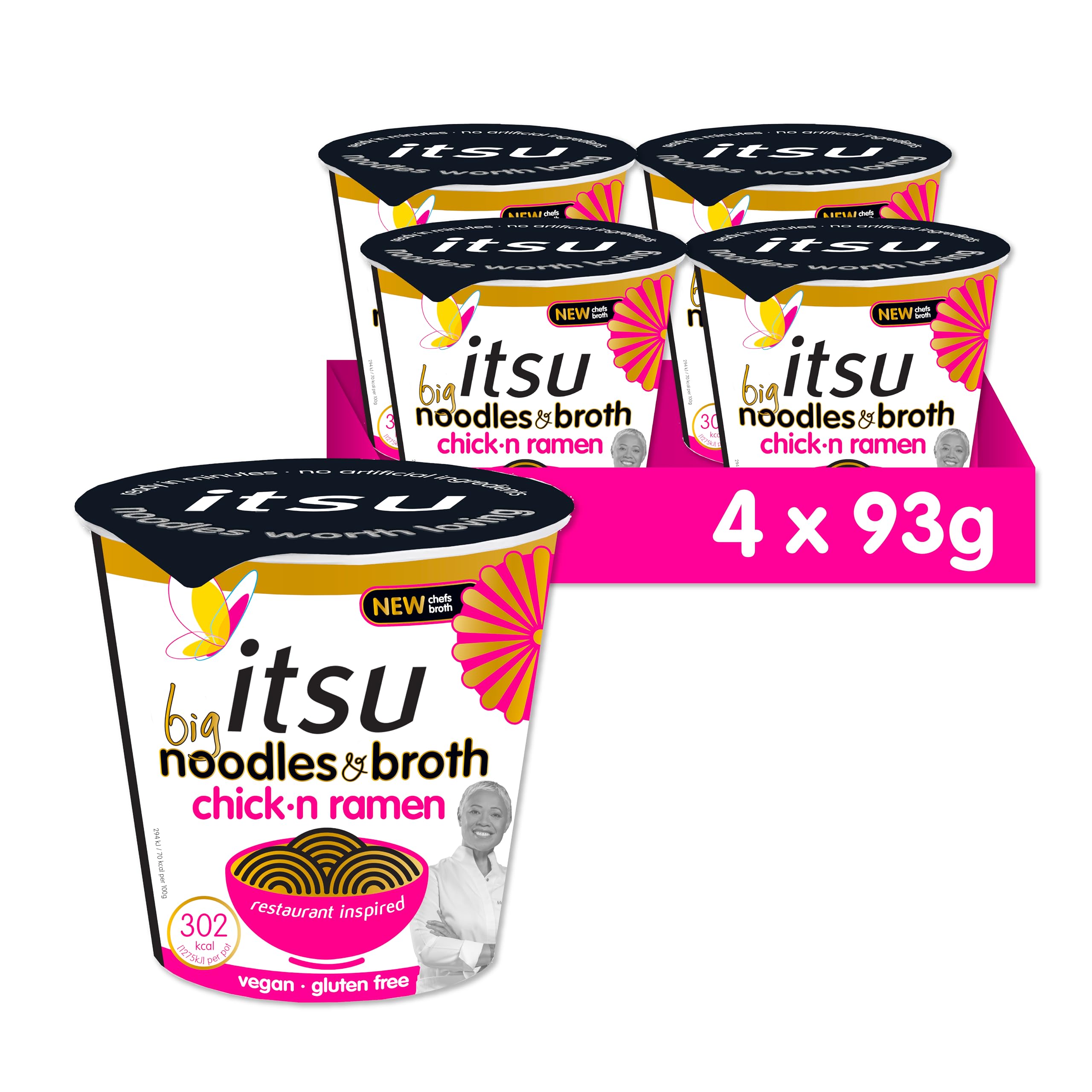Itsu Big Chicken Ramen Instantnudeln &amp; Brühetopf 93 g – 4er-Pack | Glutenfrei | Vegan | Schnell zubereitete Nudeln nach japanischer Art 4