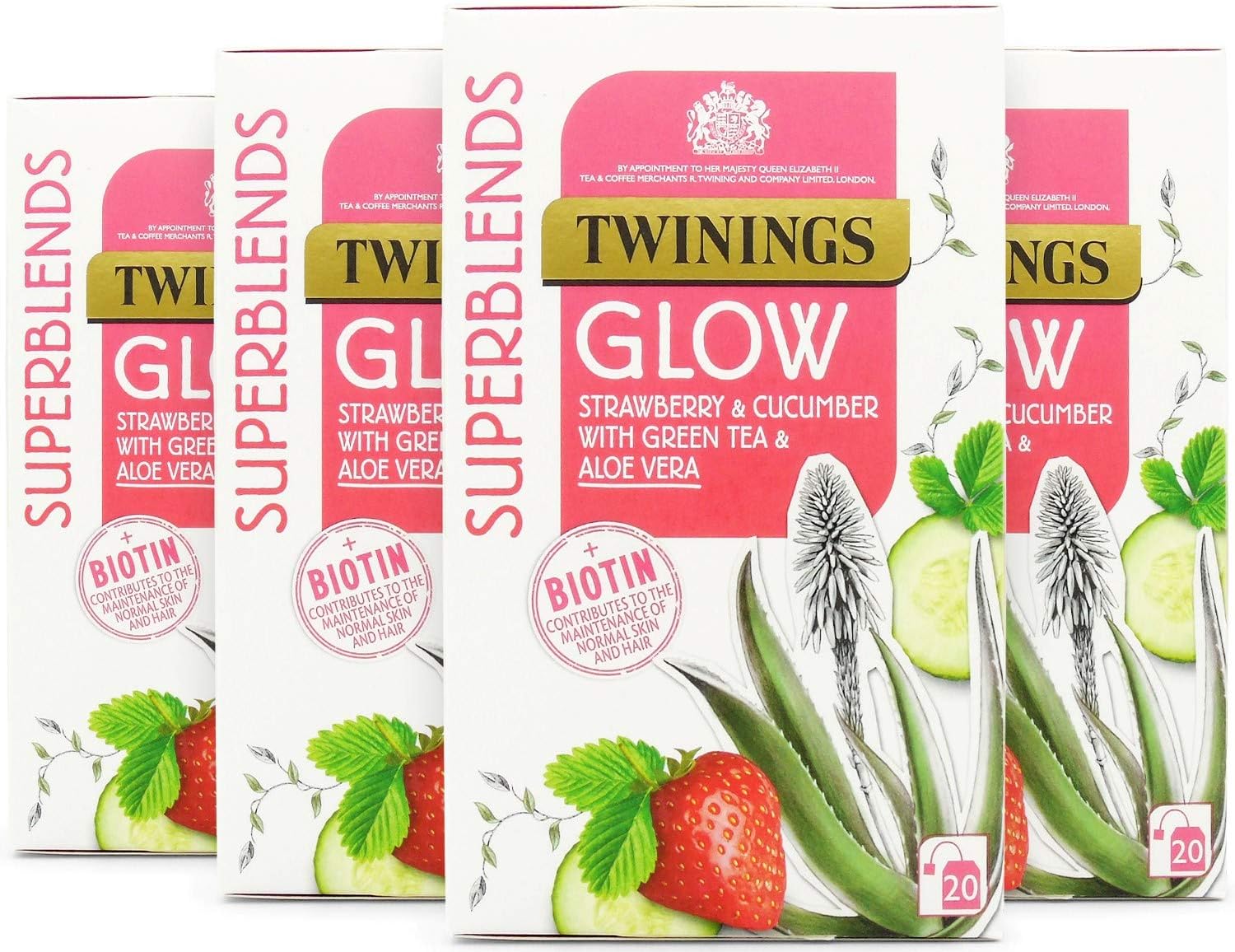 Twinings Superblends Glow Herbal Infusion with Strawberry, Cucumber, Green Tea & Aloe Vera (80 Teabags)