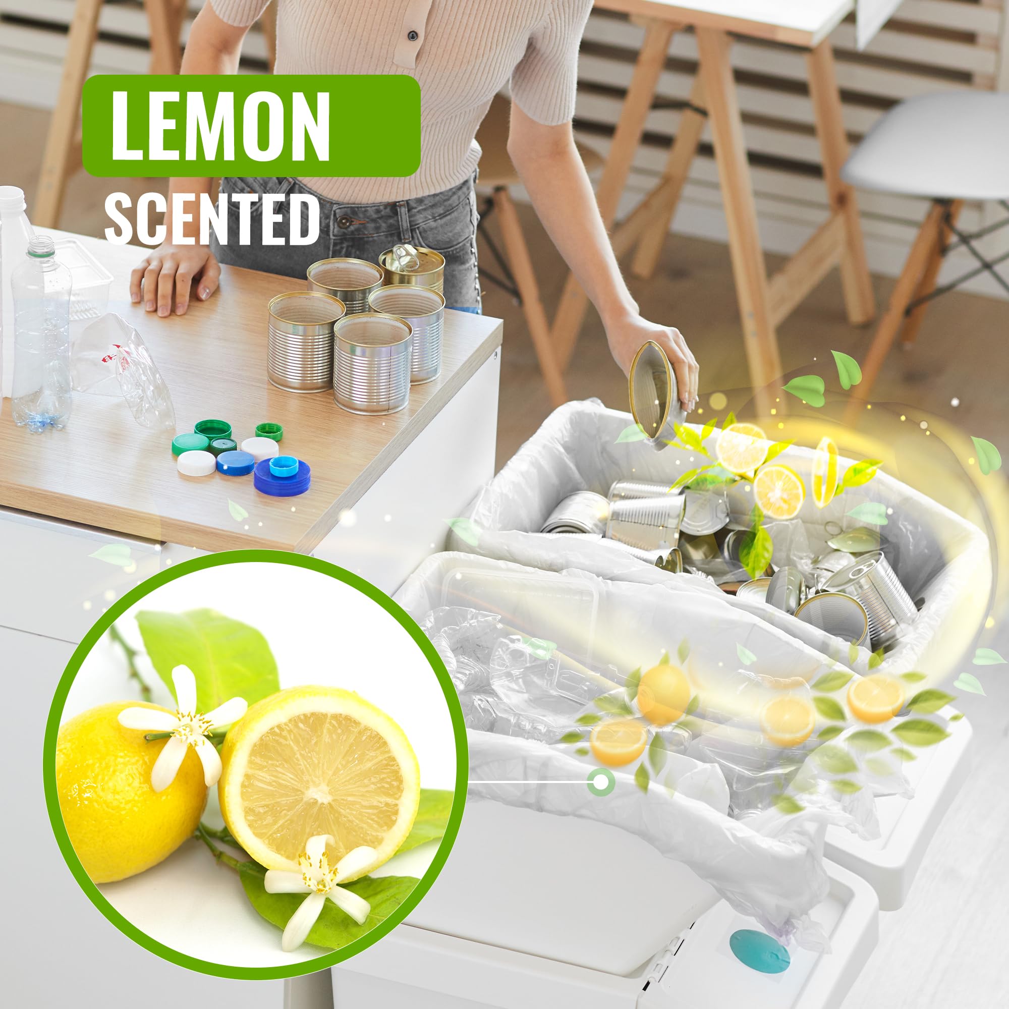 EcoBag Lemon Scented Drawstring Bin Liners - 20L Capacity | 20 Count | 24 Microns 7