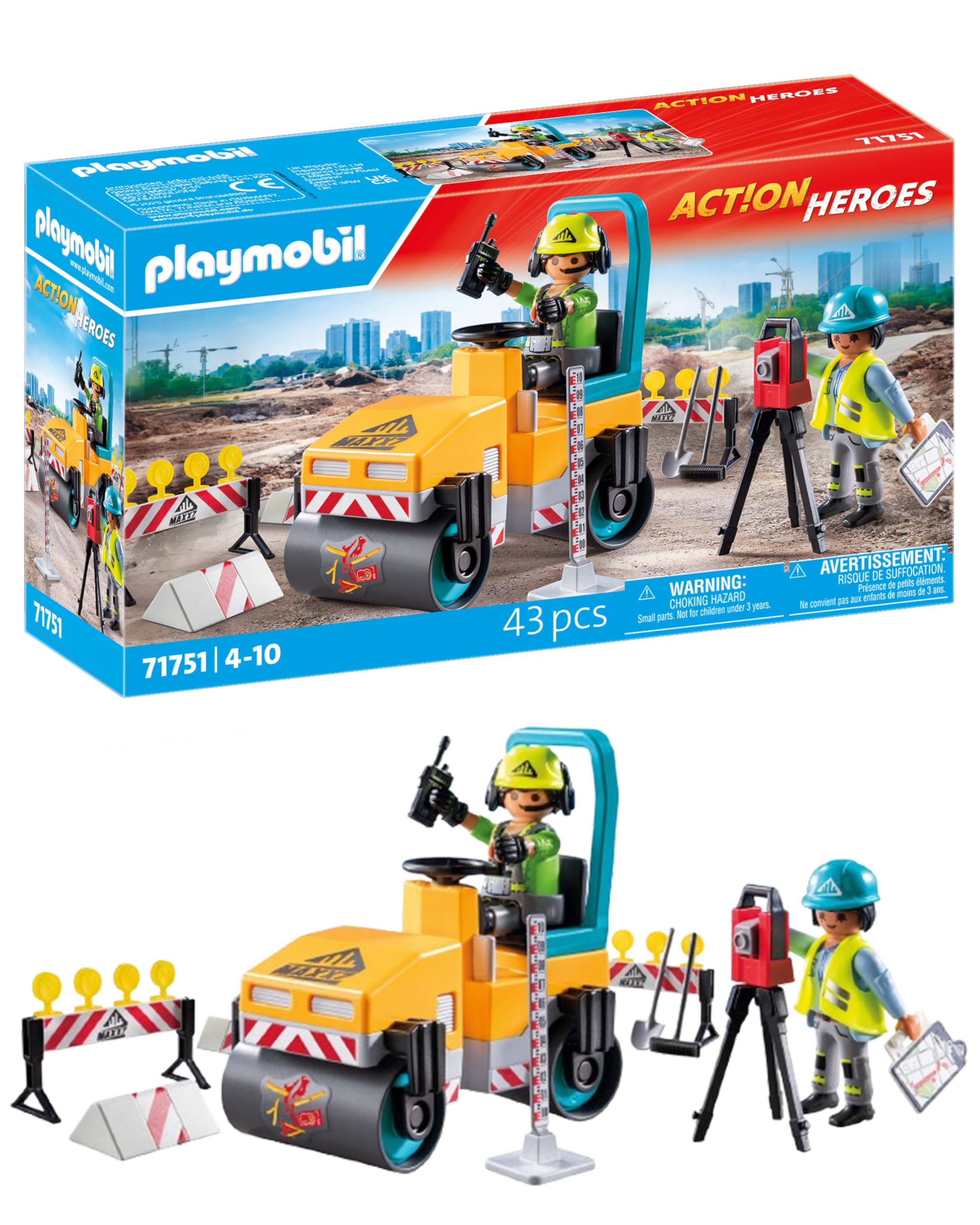 Playmobil Action Heroes Road Construction Site - Building Playset for Kids 4-10