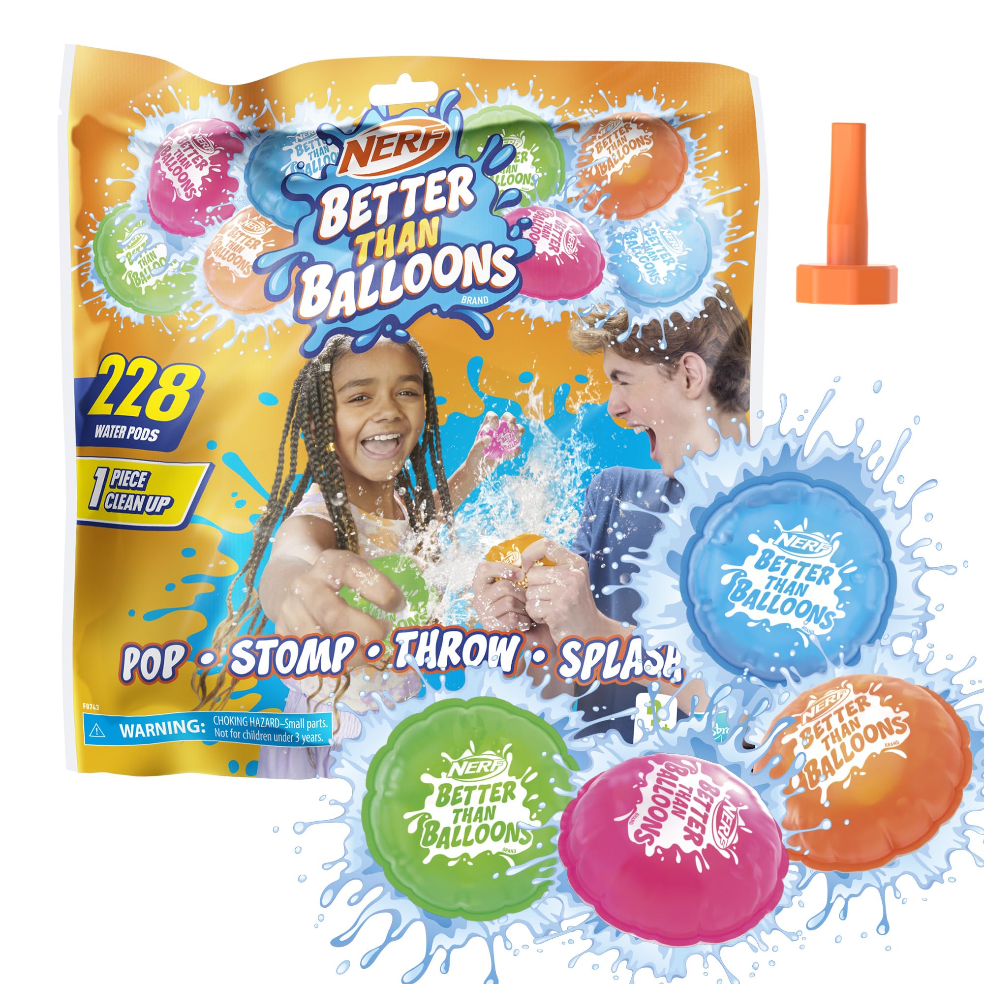 Nerf Better Than Balloons Water Pods - 228 Pods, Easy 1 Piece Clean Up | Ages 3+