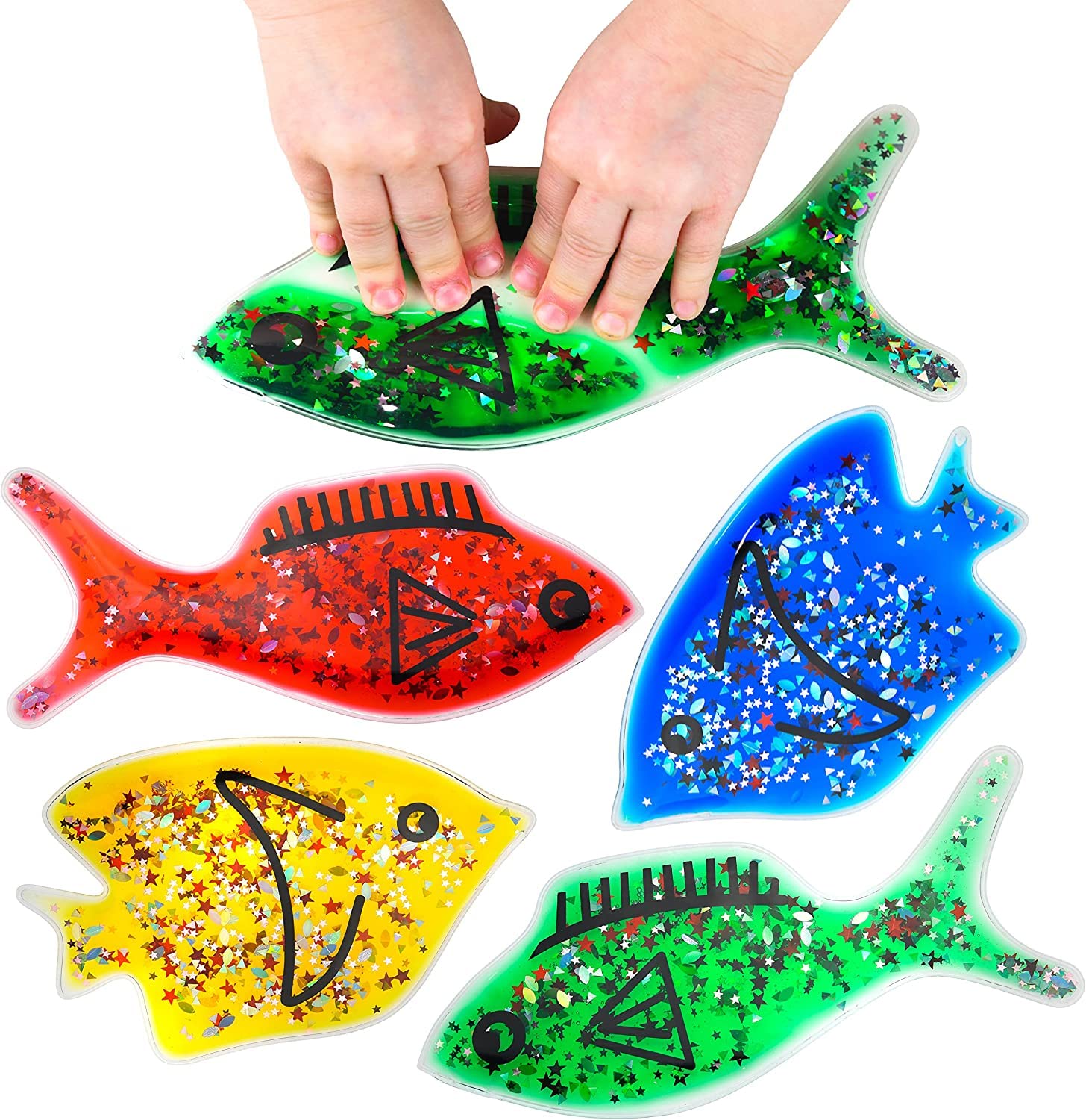 Gel Squidgy Sparkle Sensory Fish Fidget Toys - 4 Pack for Tactile Play