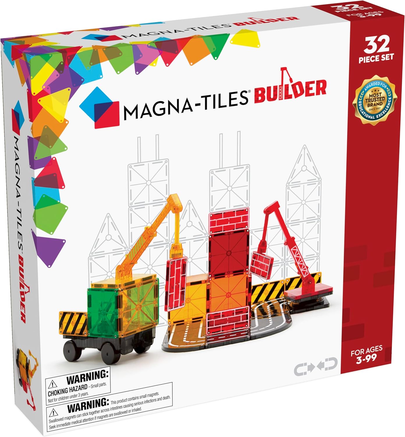 Magna-Tiles Builder 32-Piece Set - Magnetic Building Tiles for Kids 3+