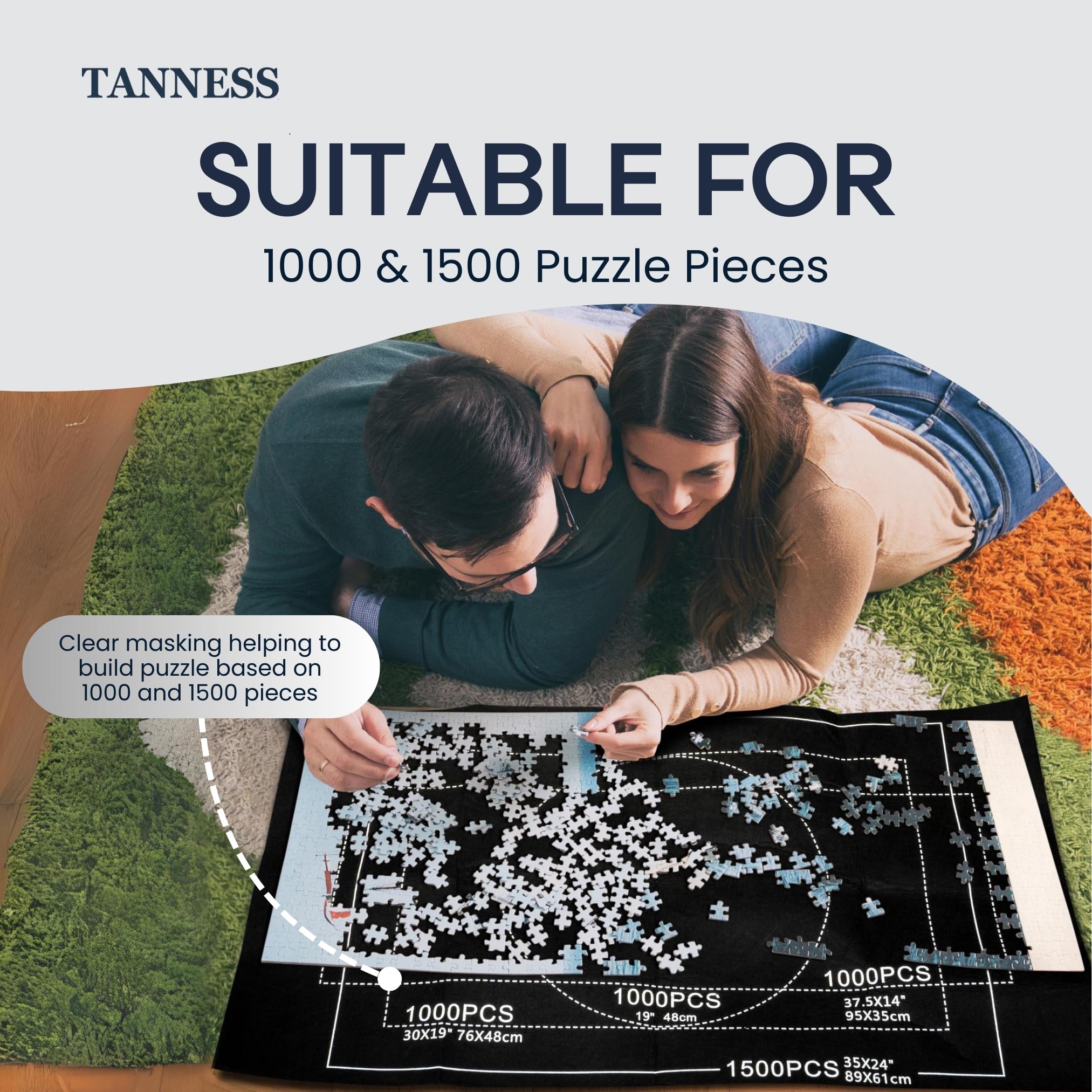 TANNESS Giant Jigsaw Roll Mat for 1500 Pieces Puzzle Storage | Felt, Black, 118cm x 118cm 4