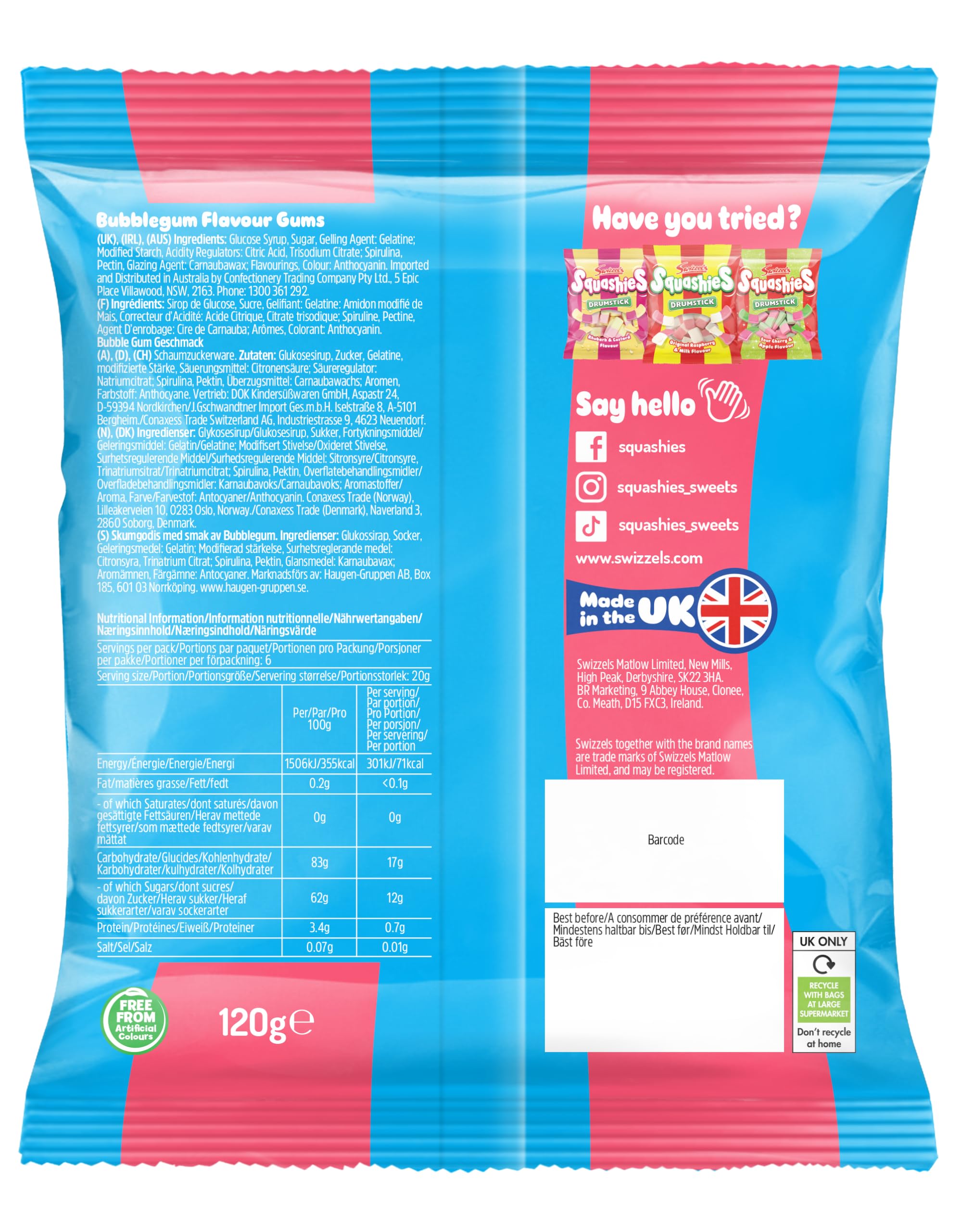 Swizzels Squashies Süßigkeiten - Kaugummigeschmack - 120 g