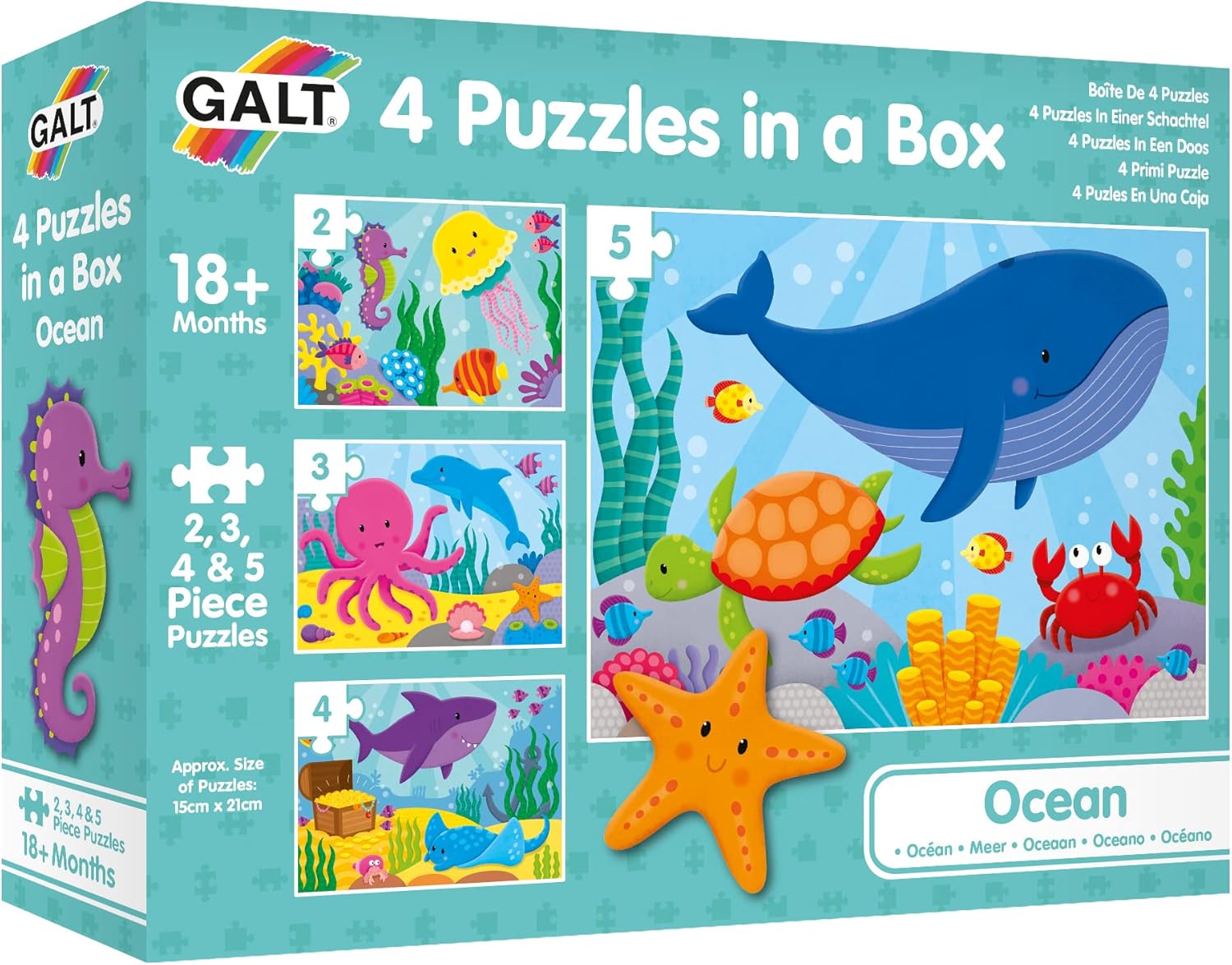 Galt 4 Puzzles in a Box - Ocean Themed Jigsaw Puzzles for Toddlers 18 Months+