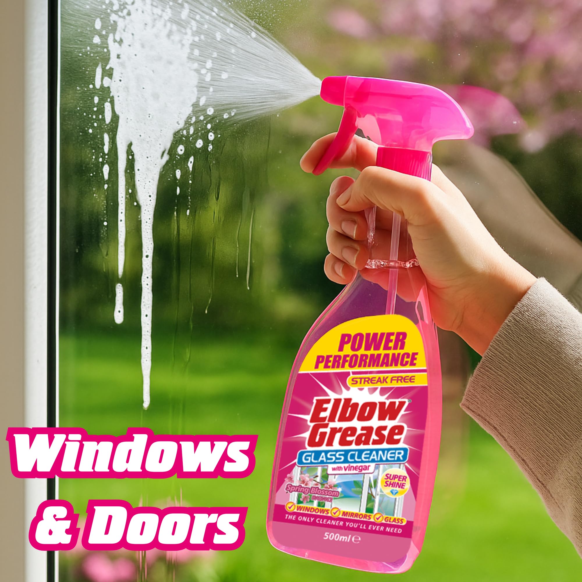Elbow Grease Pink Glass Cleaner - 500ml Streak-Free Spray for Windows, Mirrors & Glass 7