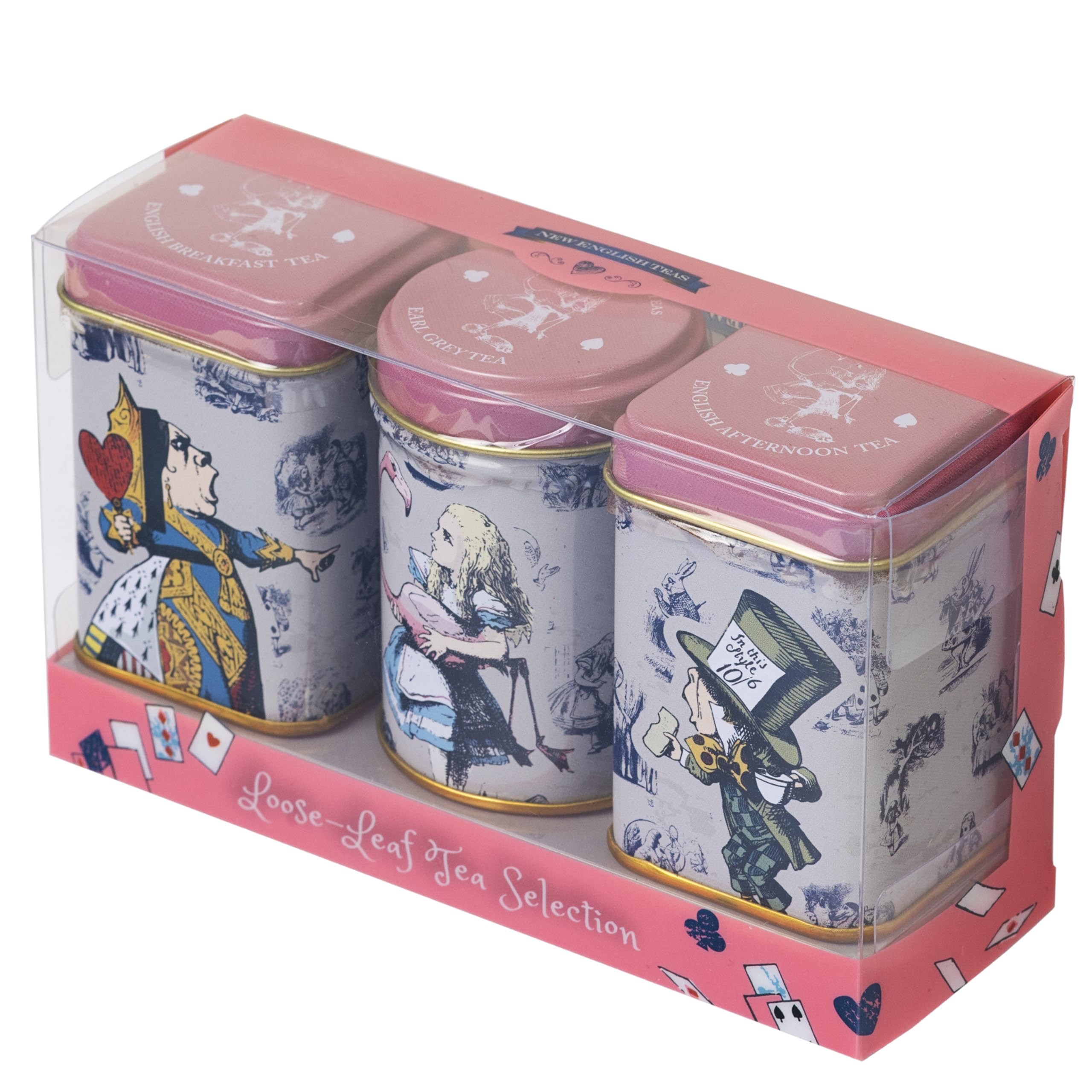 New English Teas - Alice in Wonderland Pink 3x Mini Tea Tins with 3 Blends 3