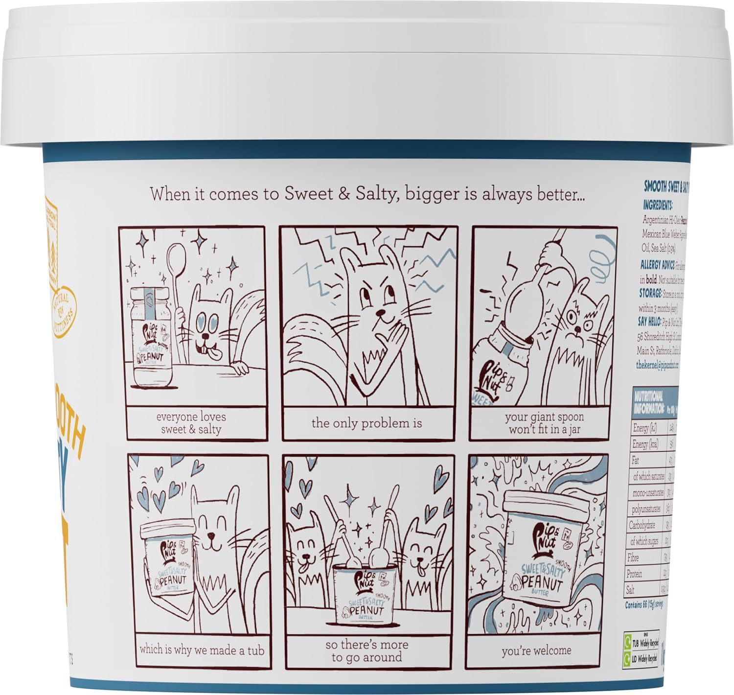 Pip & Nut Sweet & Salty Smooth Peanut Butter (1kg) - No Palm Oil, Natural Nut Spread