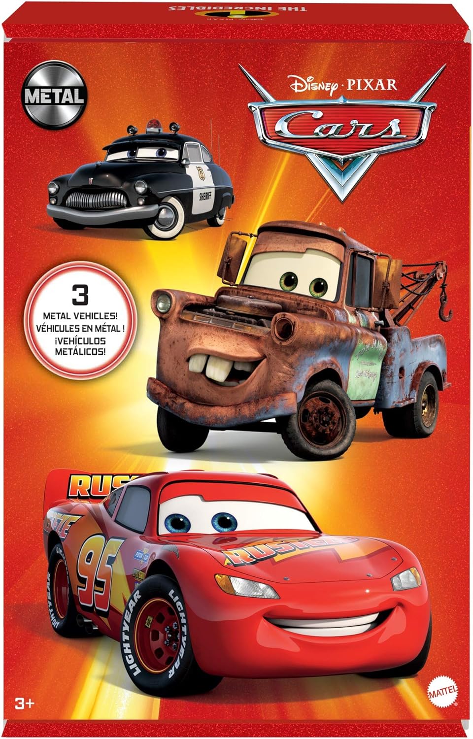 Disney Pixar Cars Radiator Springs 3-Pack with Lightning McQueen, Mater & Sheriff - Die-Cast Vehicle Playset for Kids 8