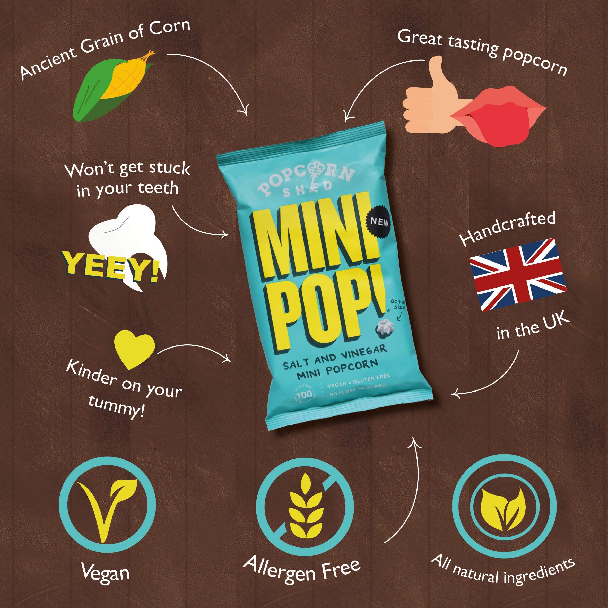 Popcorn Shed MiniPop! Salt & Vinegar Flavour Vegan Popcorn Snack 5