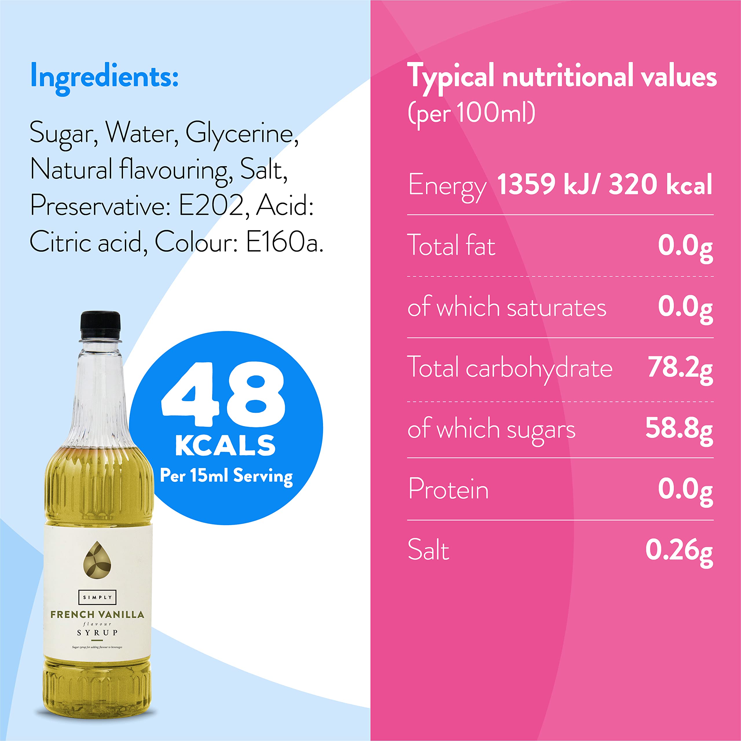 Simply - French Vanilla Syrup, Vegan & Nut Free, 1 Litre