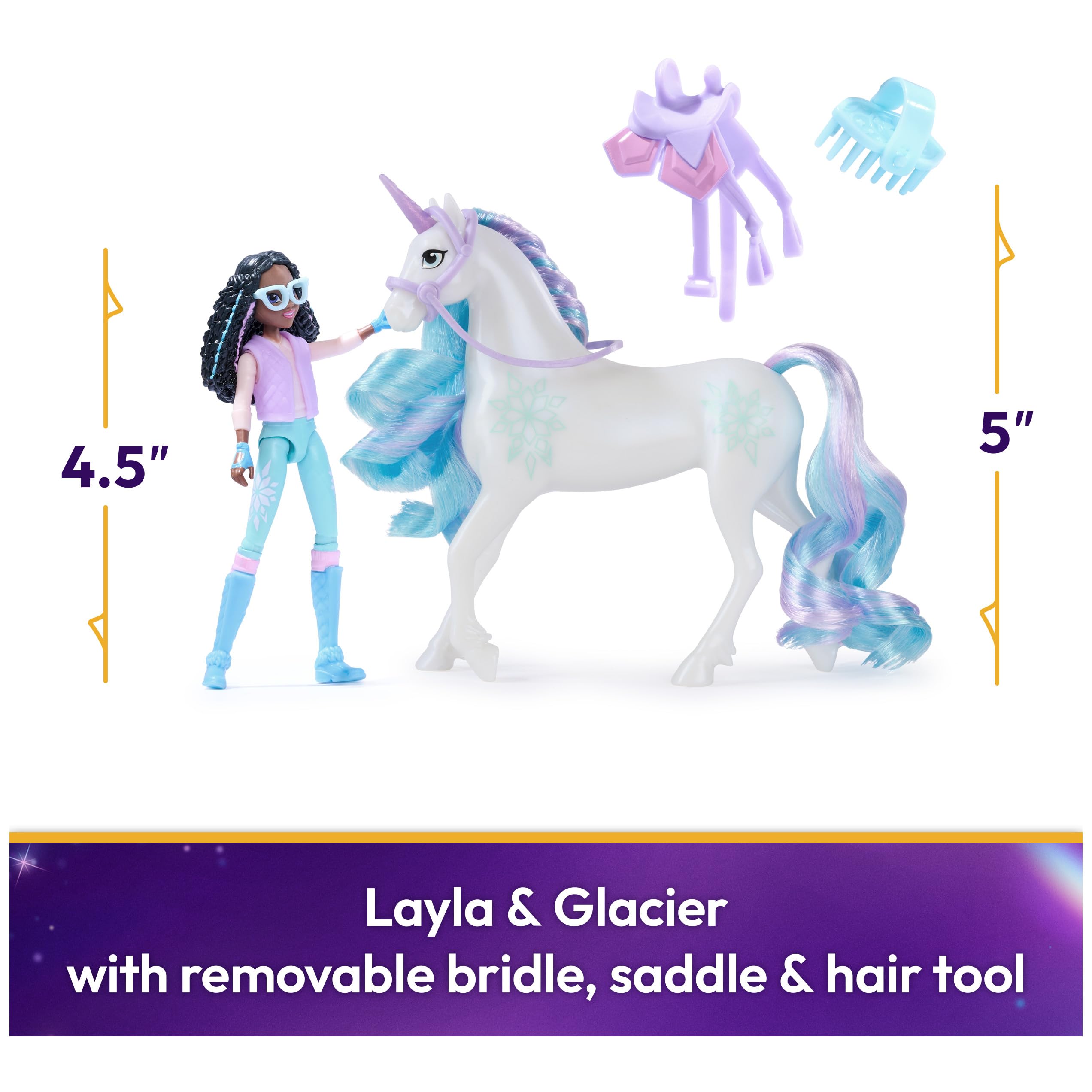 Unicorn Academy Layla & Glacier Set with 2 Riding Accessories and Hair Styling Tool | Ages 4+
