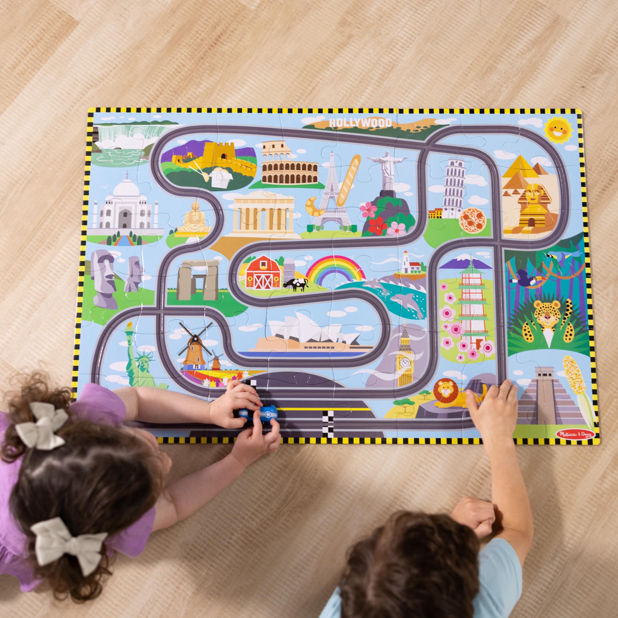 Melissa & Doug Race Around the World Floor Puzzle with 2 Wind-Up Vehicles | Age 3+ | 48 Pieces 7