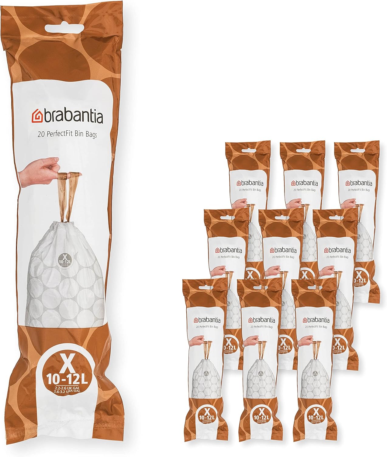 Brabantia PerfectFit Bin Liners Multipack - Size X (10-12 Litre) - Extra Strong Plastic with Tie-Tape