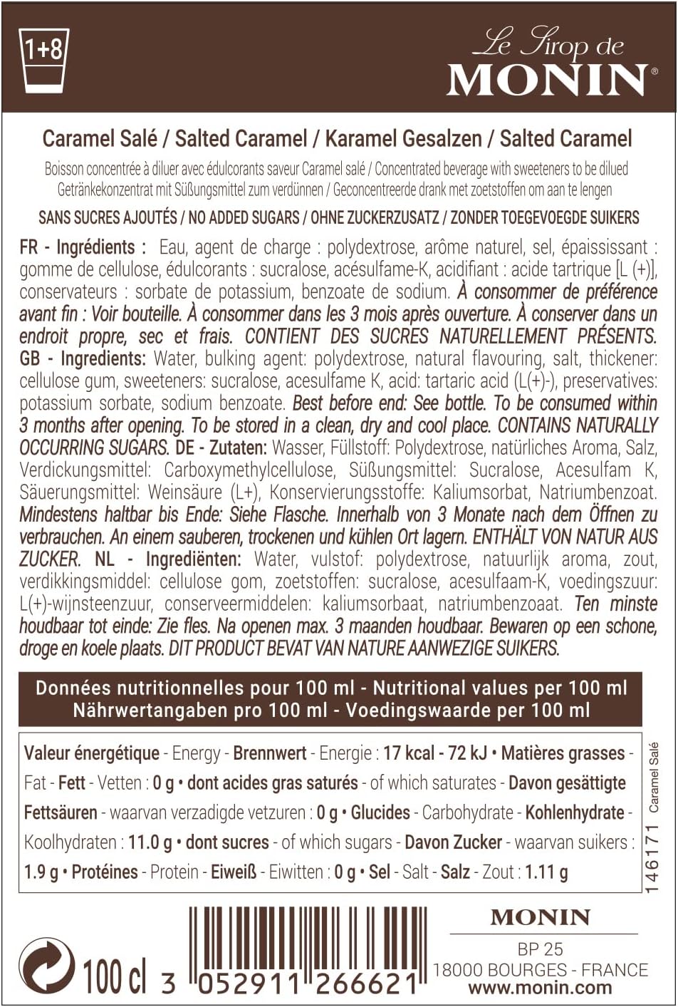 Monin Salted Caramel Sirup ohne Zuckerzusatz, 1 l – Getränkearoma für Kaffee, Cocktails und Frappés 5