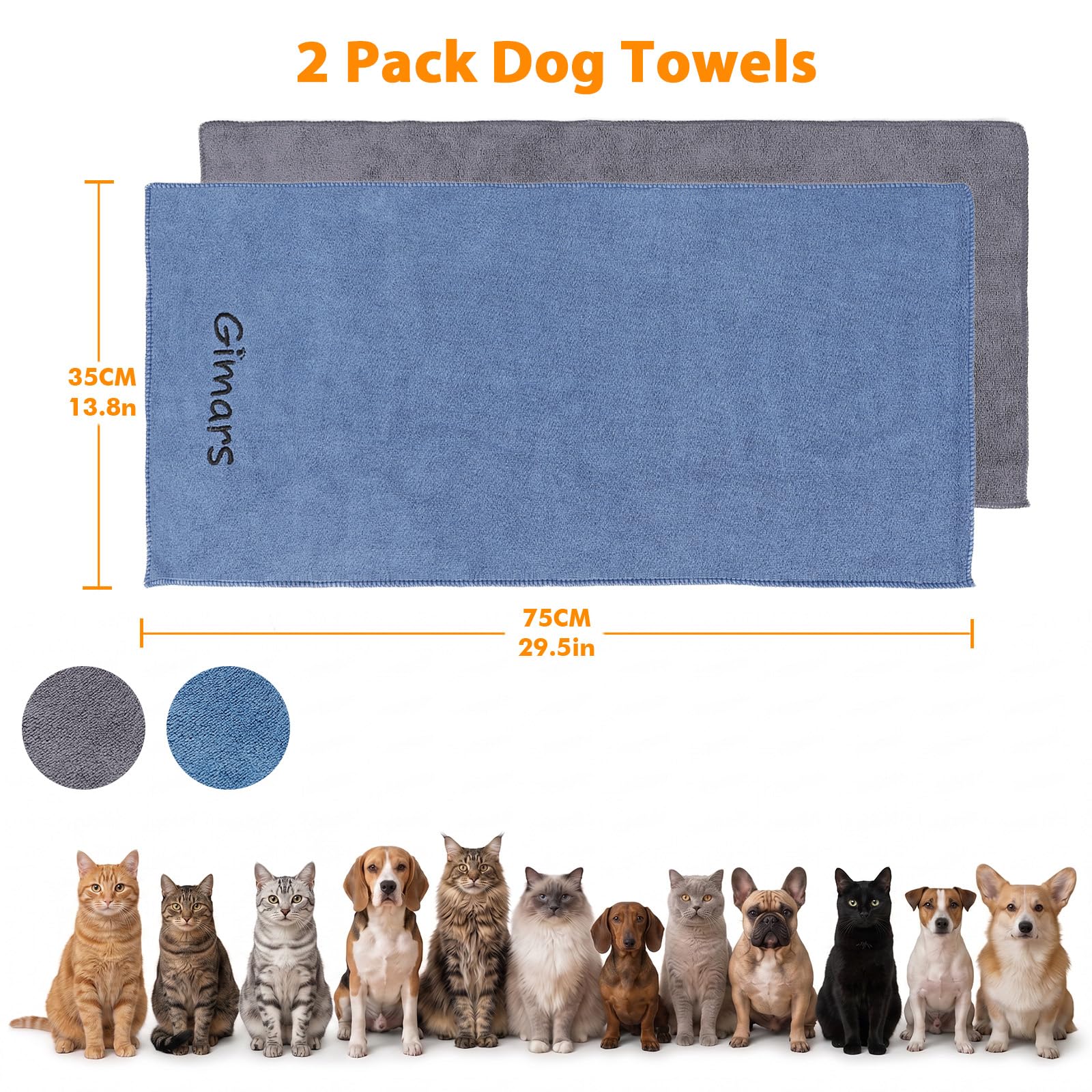 Gimars Super Absorbent Microfibre Dog Towel - 2 Pack, 75x35cm, Quick Dry 5