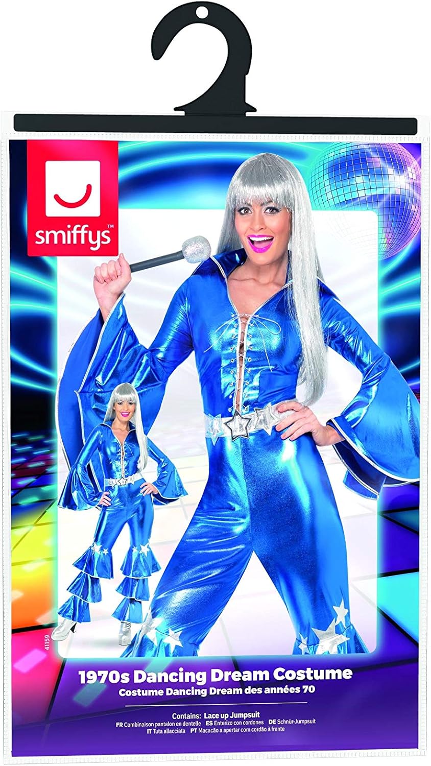 Smiffys 1970s Dancing Dream Costume - Blue Lace-Up Jumpsuit, Size 8-10 3
