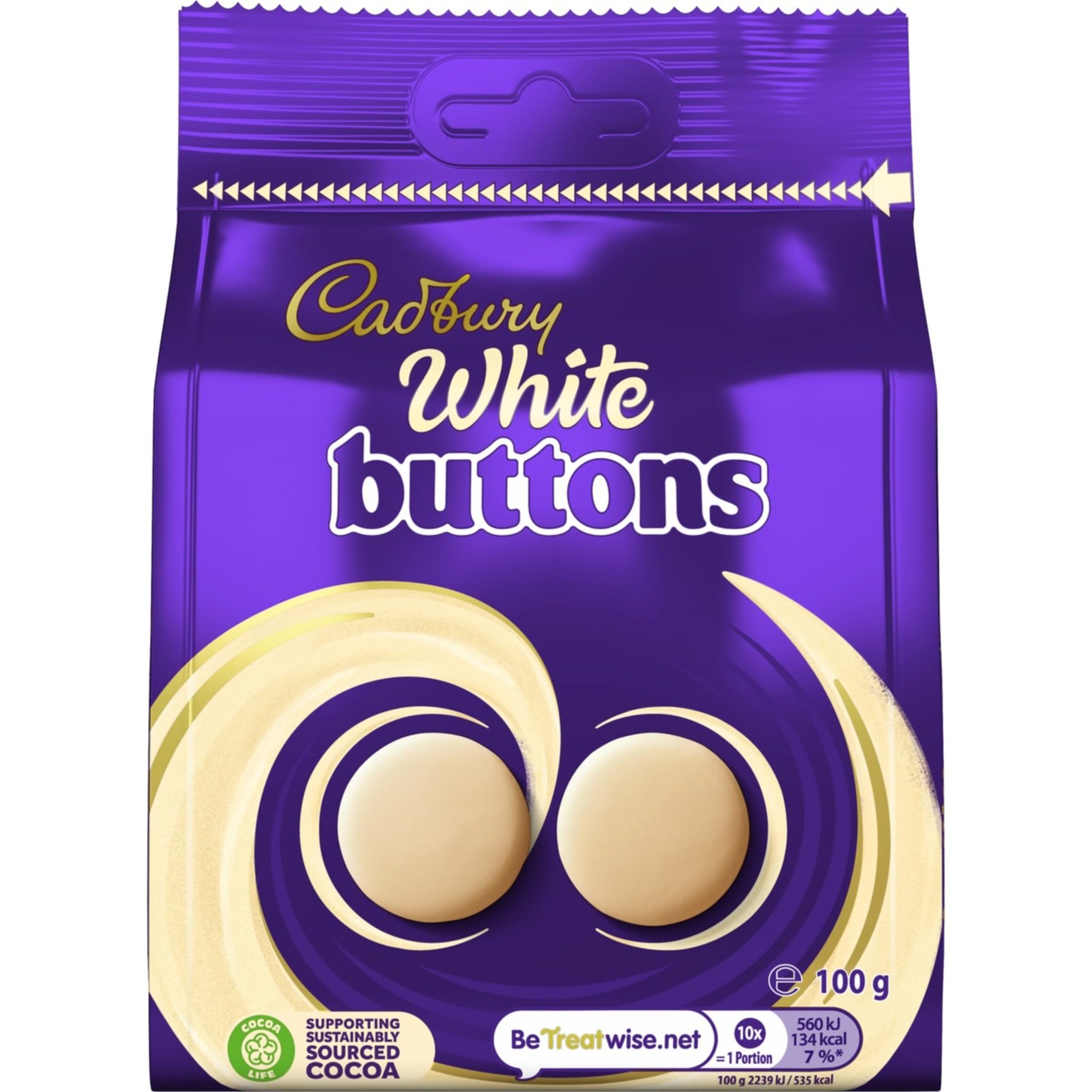 Cadbury - White Chocolate Giant Buttons, Bite Size Treats, 100 g