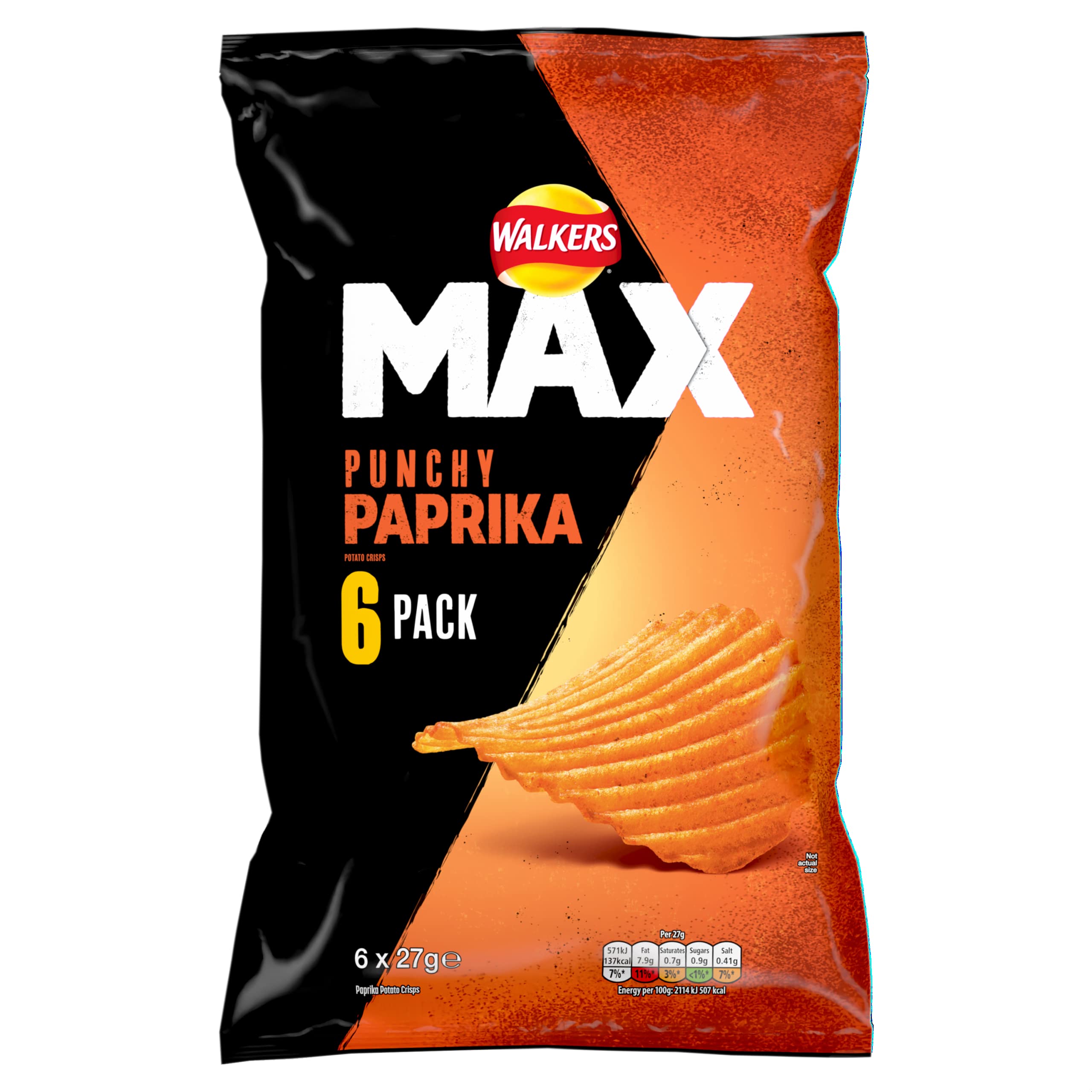 Walkers Max Punchy Paprika Flavour Crisps Multipack 6x27g 3