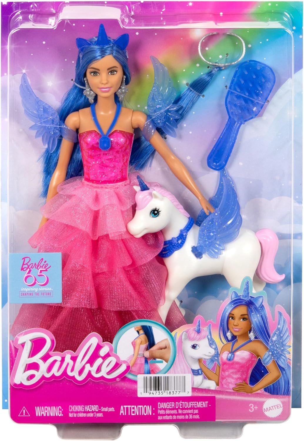 Barbie Unicorn Toy - 65th Anniversary Alicorn Doll with Blue Hair & Pink Gown 4