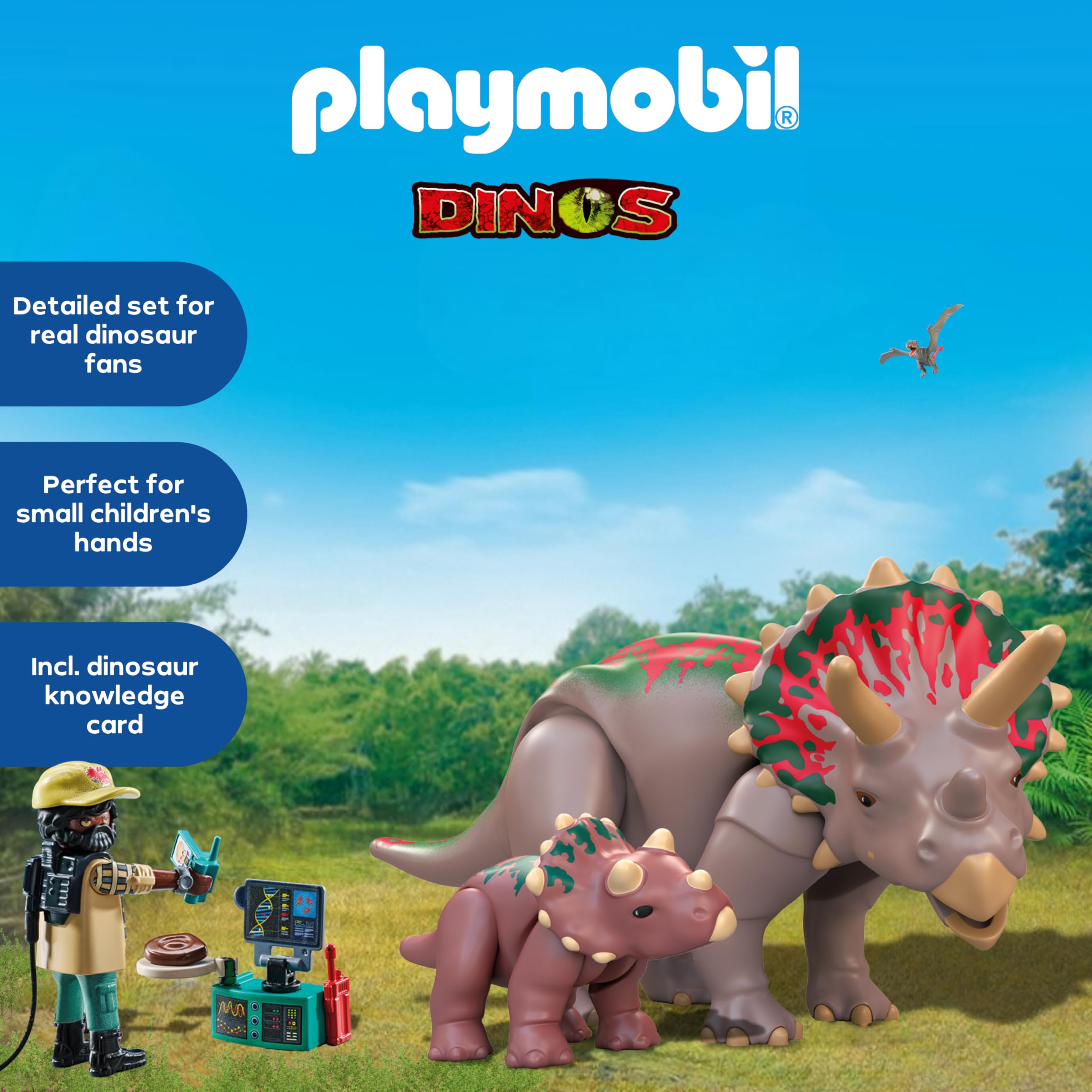 Playmobil Dinos Triceratops with Baby Playset - Educational Dinosaur Action Figures for Kids 4
